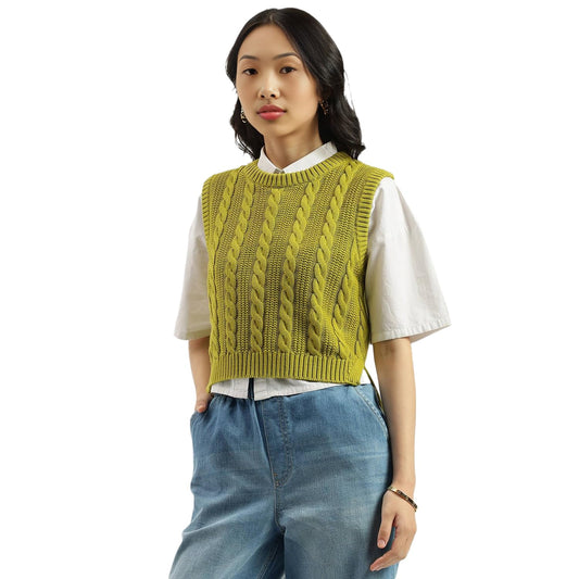 United Colors of Benetton Round Neck Textured Cable Knit Sweater