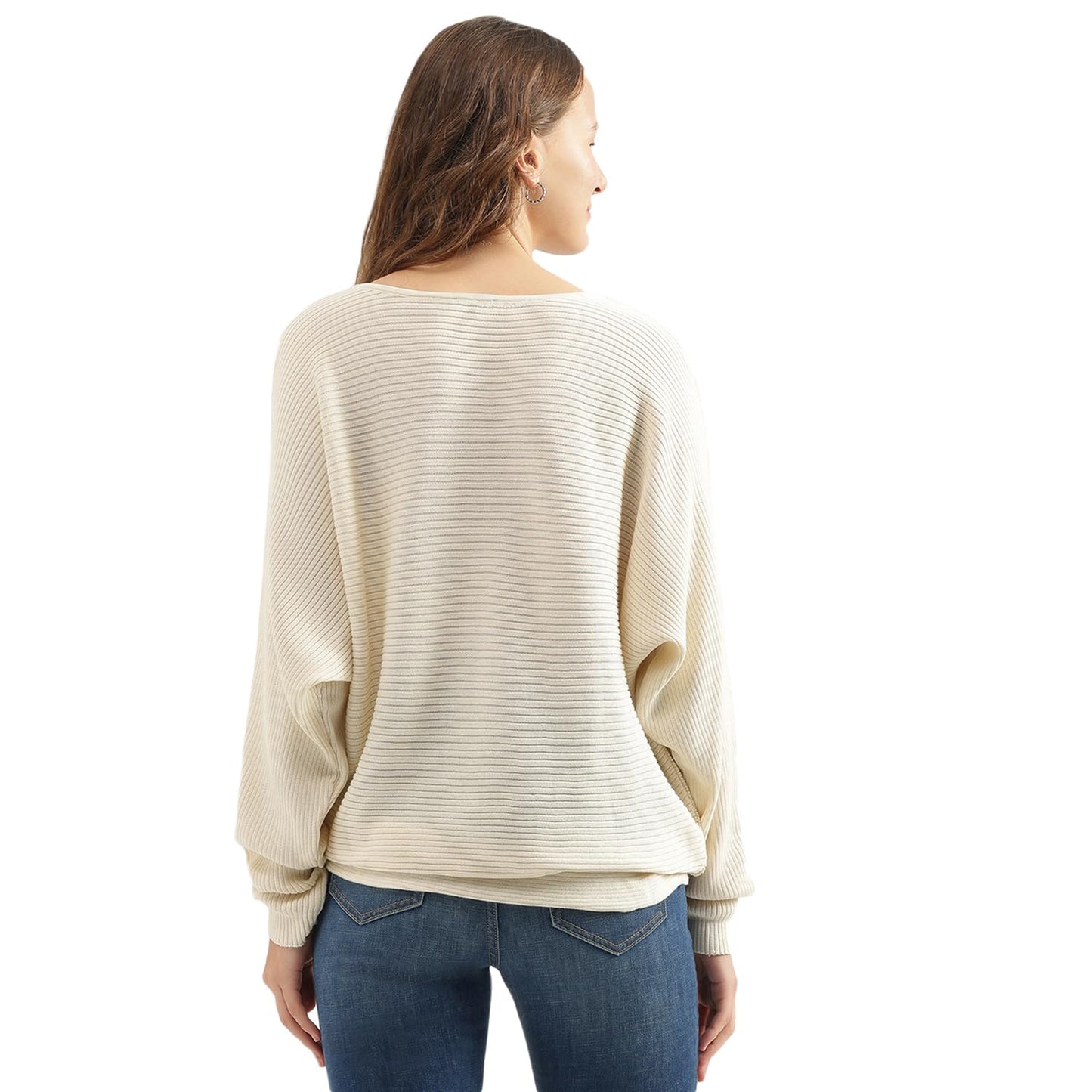 UNITED COLORS OF BENETTON Boat Neck Textured Sweater (Size: L)-24A1SOLOT707I0R2 Beige