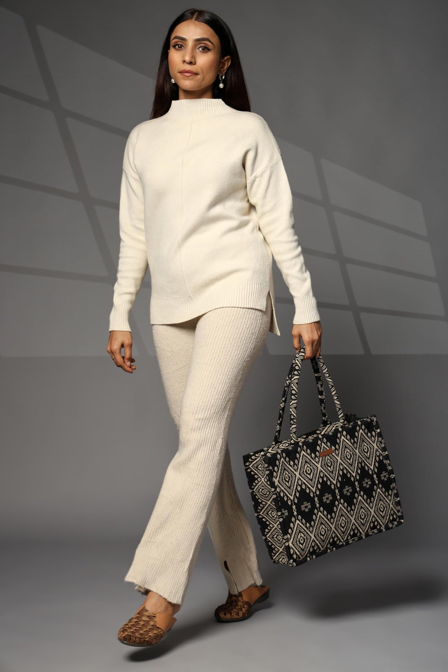 ENSAC Cotton Jacquard Tote Bag for Women, Stylish Handbag for women with Zip Closure | Fit for Office Bag, College, Travel Use | Handcrafted in India