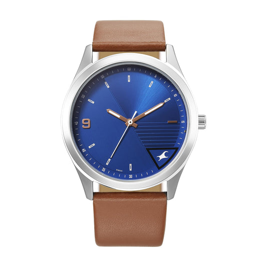 Fastrack Stunners Quartz Analog Blue Dial Brown Leather Strap Watch for Guys