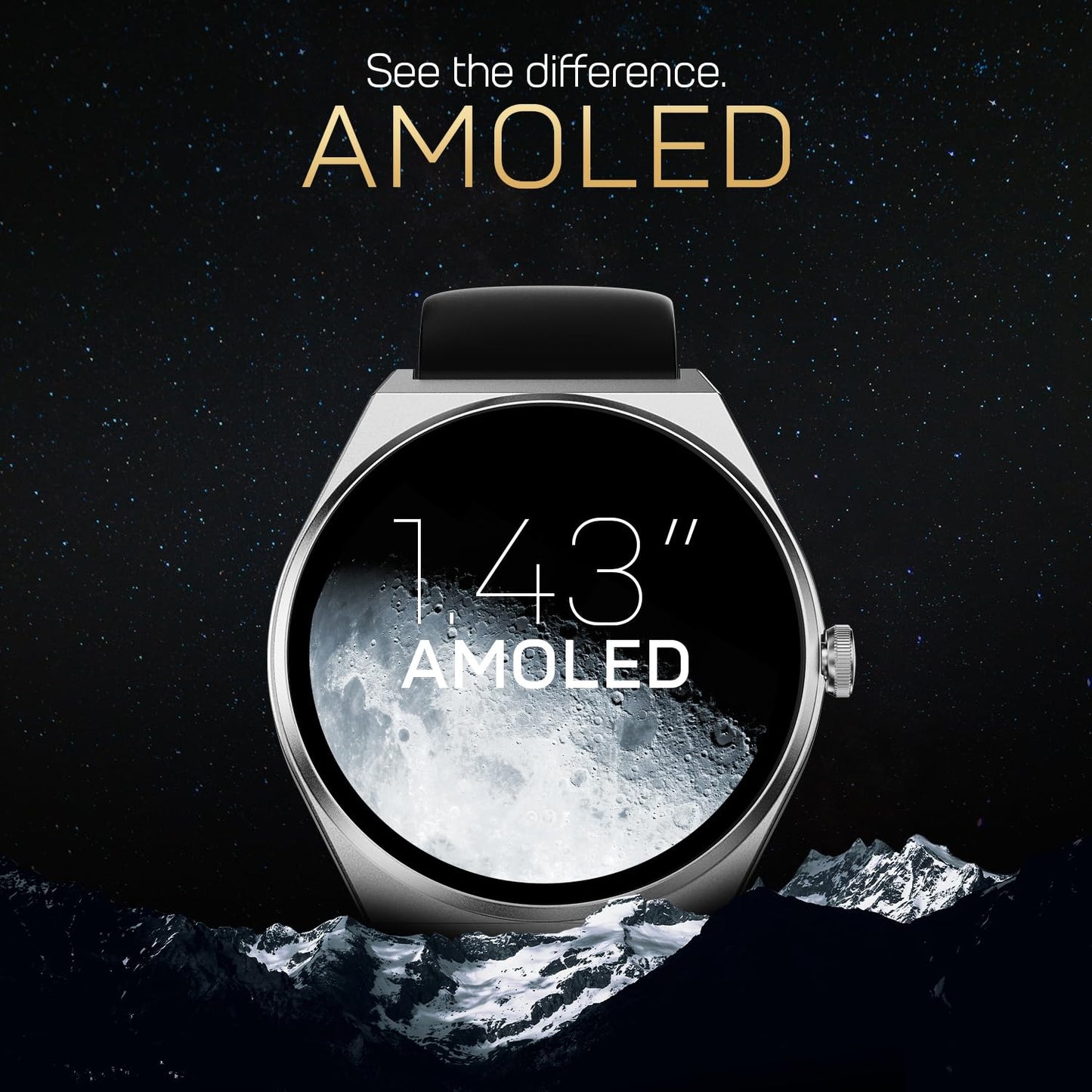 Fire-Boltt Phoenix Nova Smartwatch 1.43” Slim Super AMOLED Display, 466x466 Pixel Always-On Display, Bluetooth Calling, Health Tracker for Men & Women Midnight Black