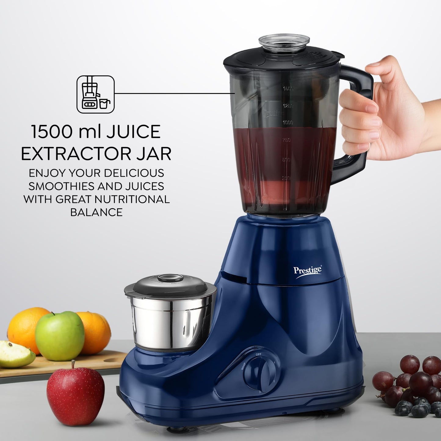 Prestige Astra 750W Mixer Grinder 5 Jars -Stainless Steel Jars - 3U, Juicer Jar-1U & Mix-O-Keep Jar - 1U|Blue & Black