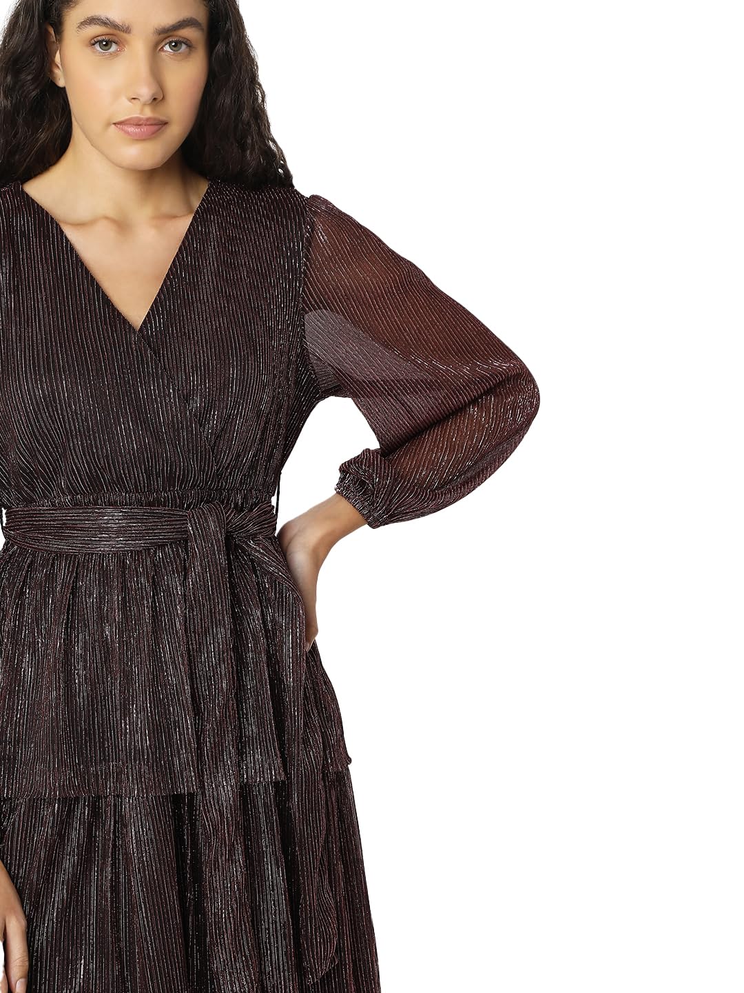 VERO MODA Women's Polyester Fit and Flare Midi Dress (9008812- Winetasting