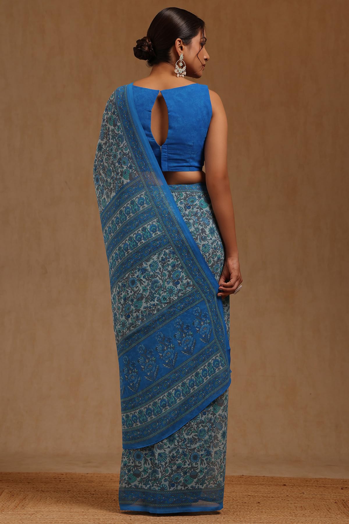 Soch Womens Blue Georgette Floral Print Saree