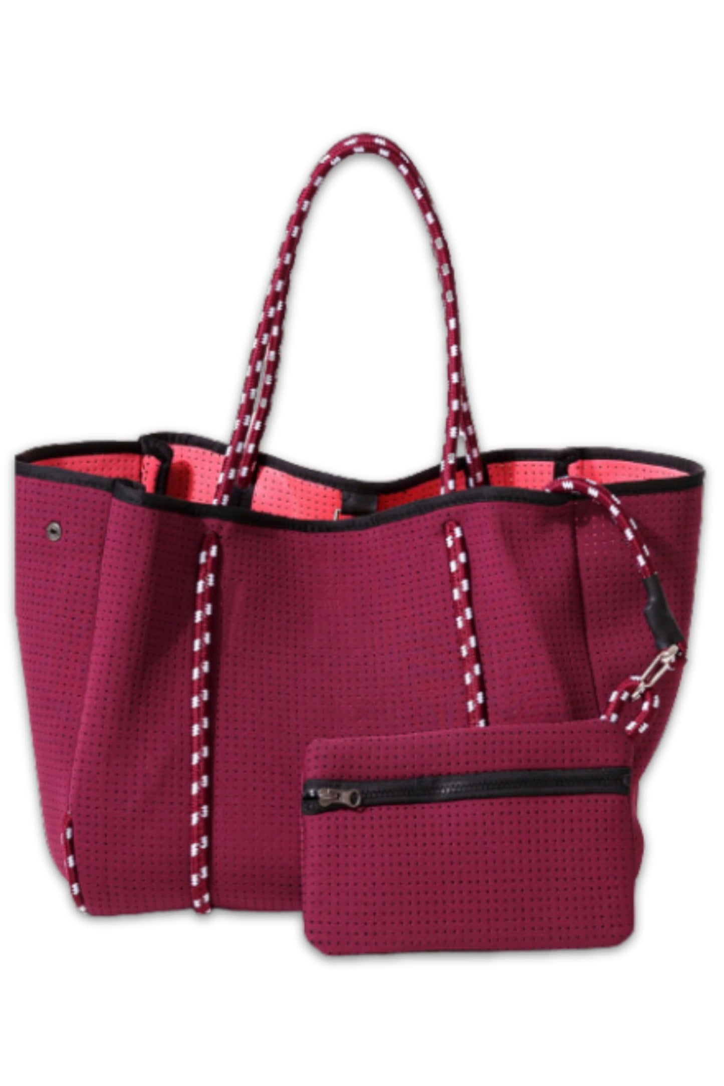 POPUPS Large Neoprene Tote Bag for Women - Everyday Designer Handbag for Travel Work and Beach with Pockets and Zipper Pouch, Berry, X-Large, Berry