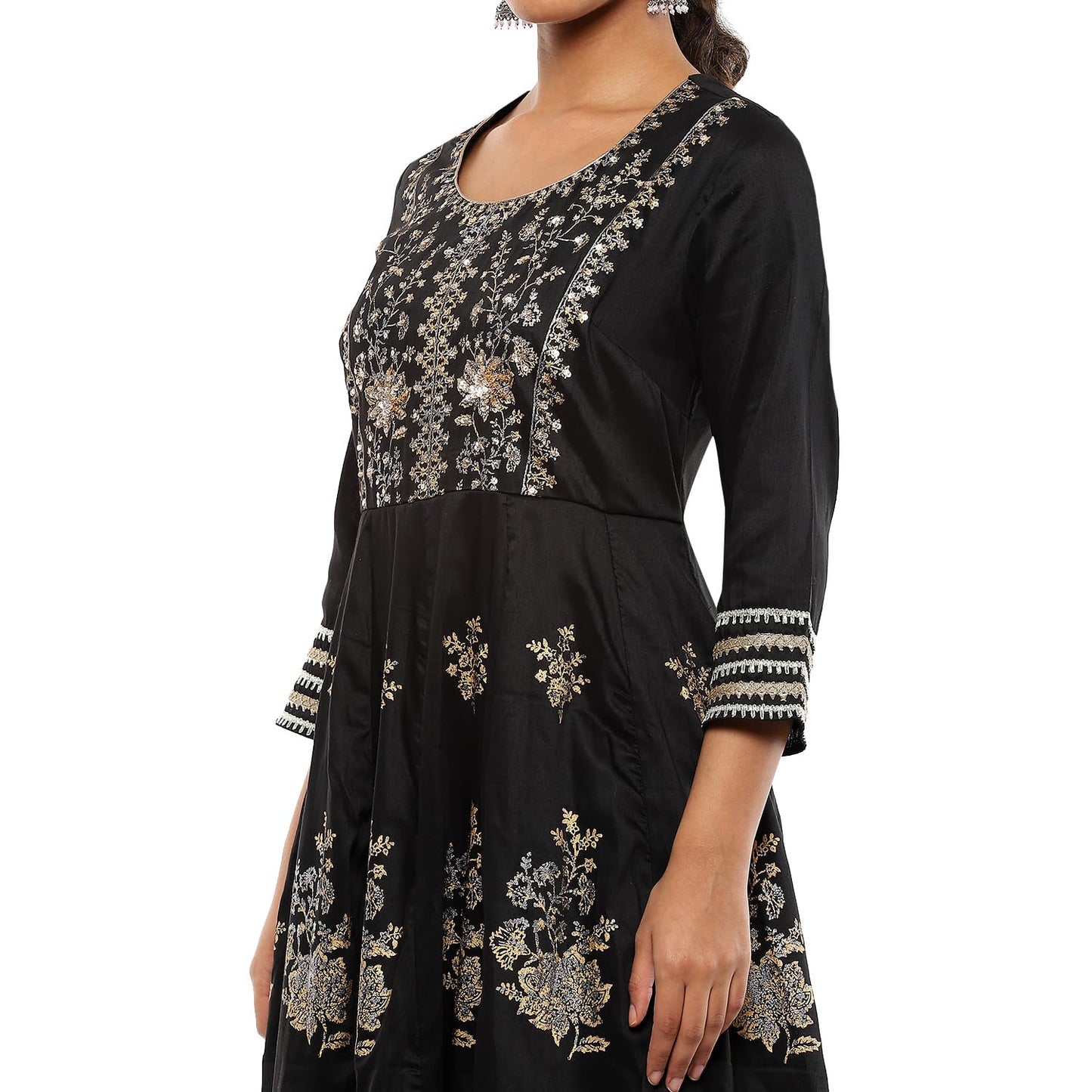 BIBA Women's Black Polyester Blend Anarkali Suit Set_42