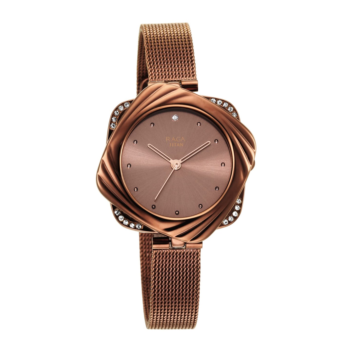Titan Raga Moments of Joy Quartz Analog Brown Dial Brown Stainless Steel Strap Watch for Women - NT95139QM02
