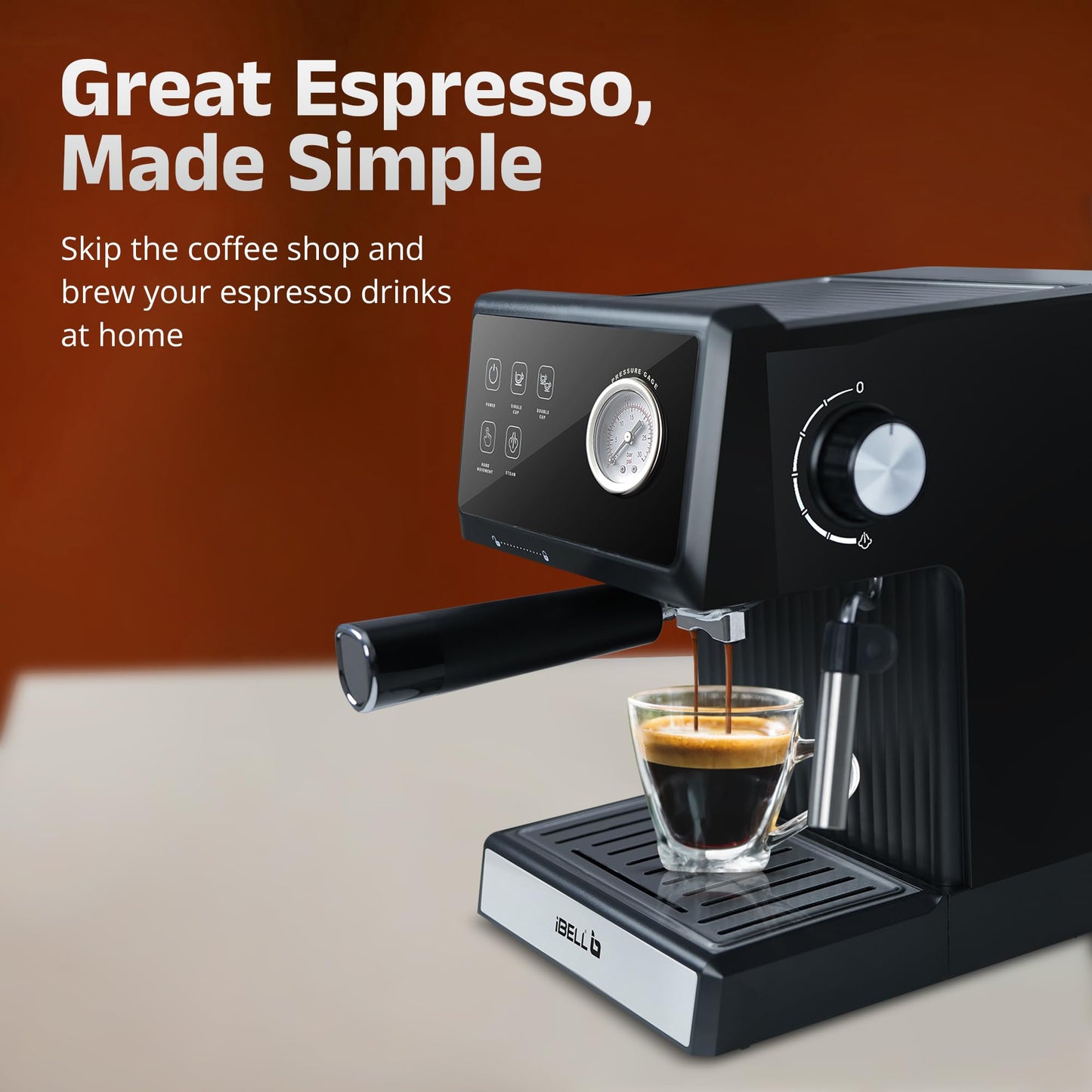 IBELL Espresso Machine, Coffee Maker for Home, 20 BAR, 2 Year Warranty, Touch Controls, Milk Frothing, Temperature Control System for Espresso, Cappuccino, Americano, Latte, 1200W, BARISTAMAX300