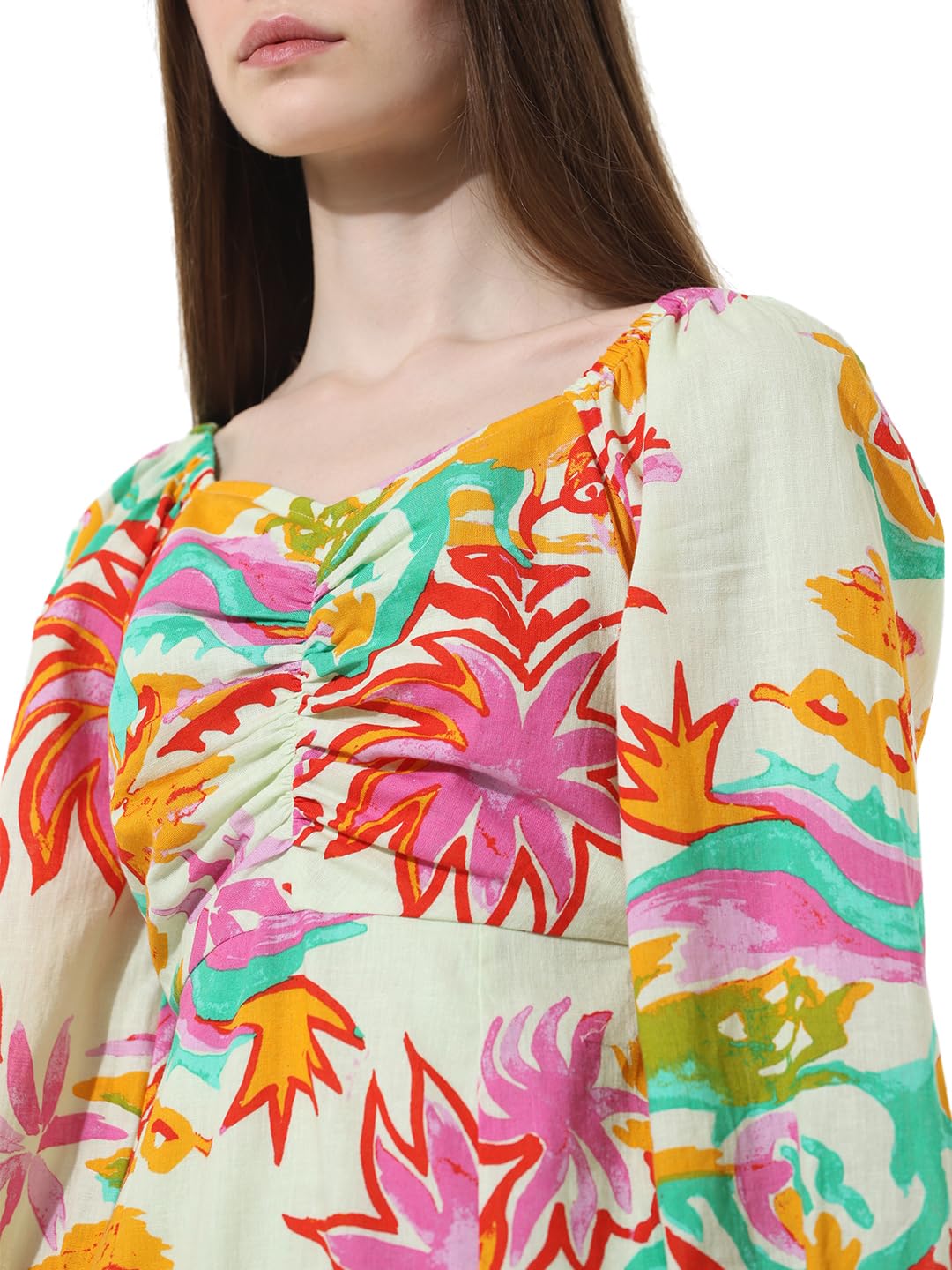 ONLY Women Printed Cotton Blend Green Midi Dress