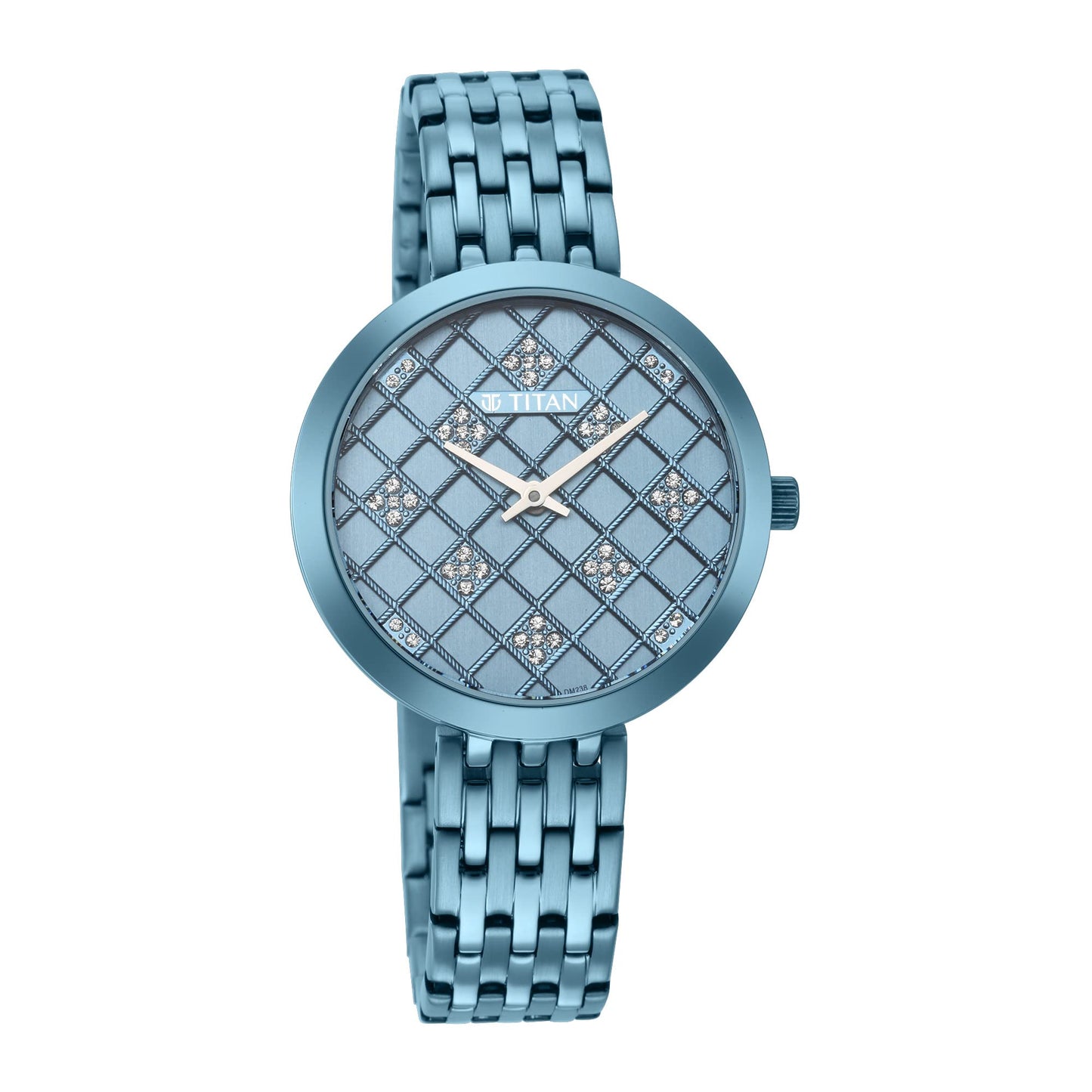 Titan Quartz Analog Blue Dial Stainless Steel Strap Watch for Women-NS95163QM02