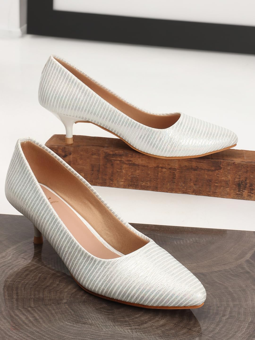 Carlton London Women White Stylish Slip-on Pump Shoes with Stiletto Heels, Pointed Toe (40)