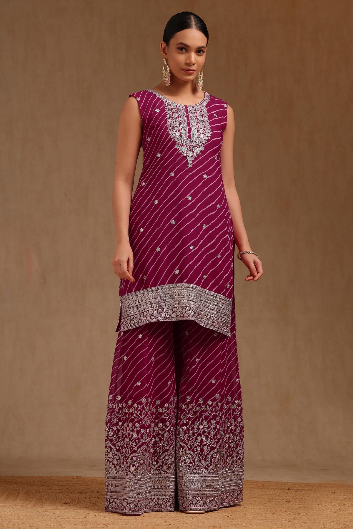 Soch Womens Fuchsia Georgette Sequin Embellished Salwar Suit