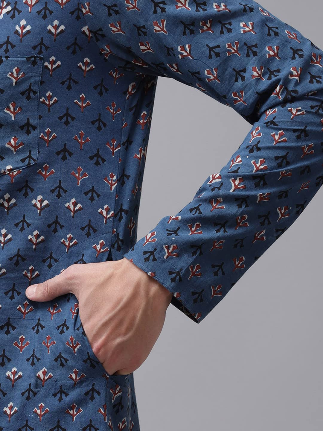 See Designs Men Blue and Maroon Hand Block Print Sustainable Straight with Kurta Pyjama - SDKT95801XS (XS)