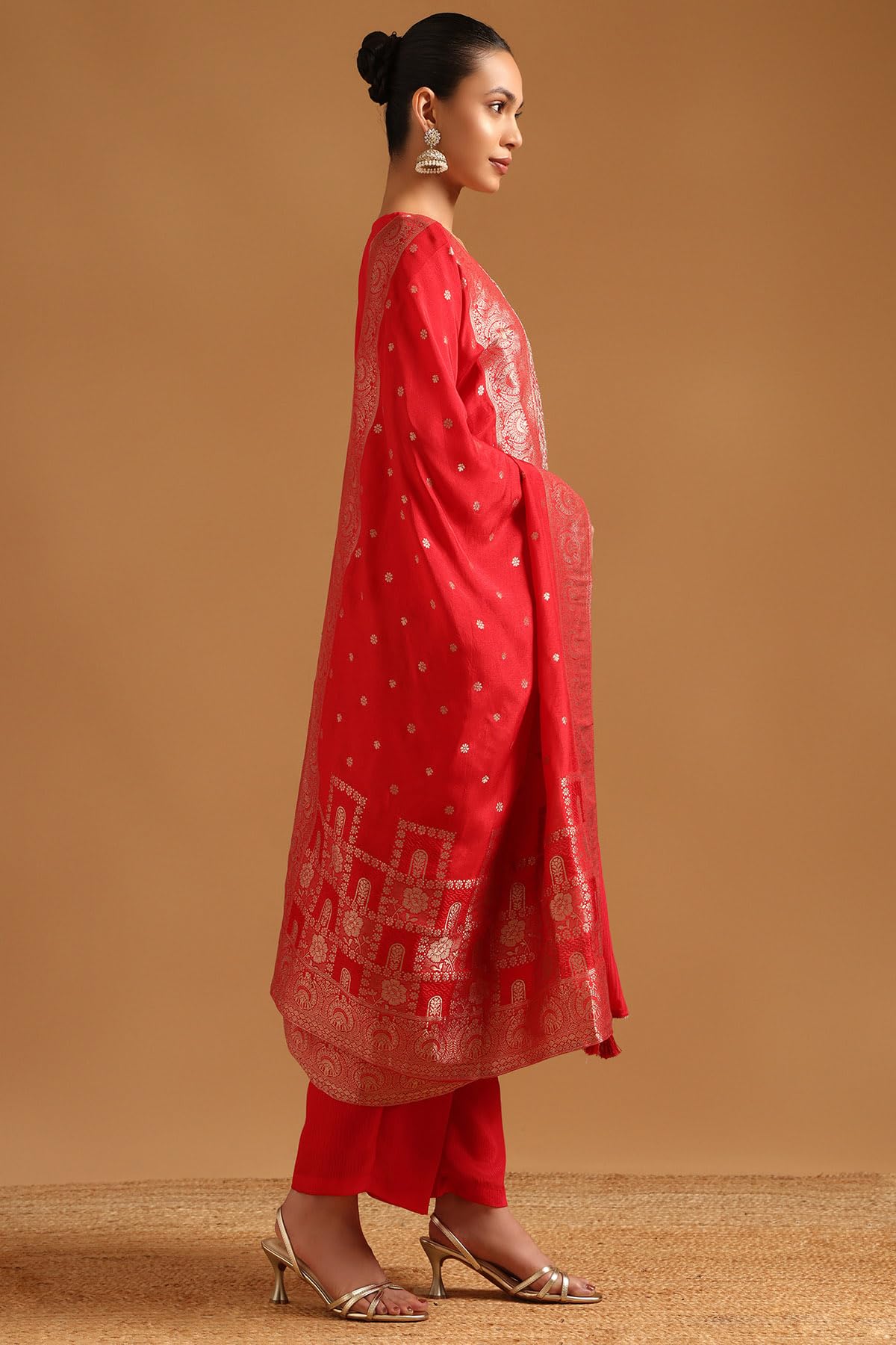 Soch Womens Red Viscose Blend Ethnic Motifs Salwar Suit With Zari
