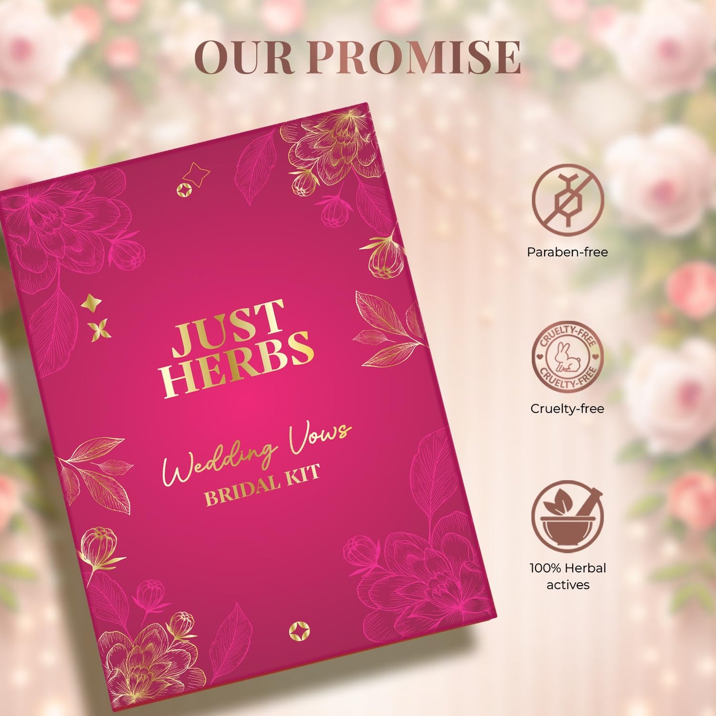 Just Herbs Wedding Kit Glam Essentials with Matte Lipstick | Lip & Cheek Tint | Strobe Cream | Kajal | Sindoor | Eyeshadow Palette | Nail Paint | Serum Foundation | Blush Drops All in One Makeup Gifting Kit for Women (Pack of 9)