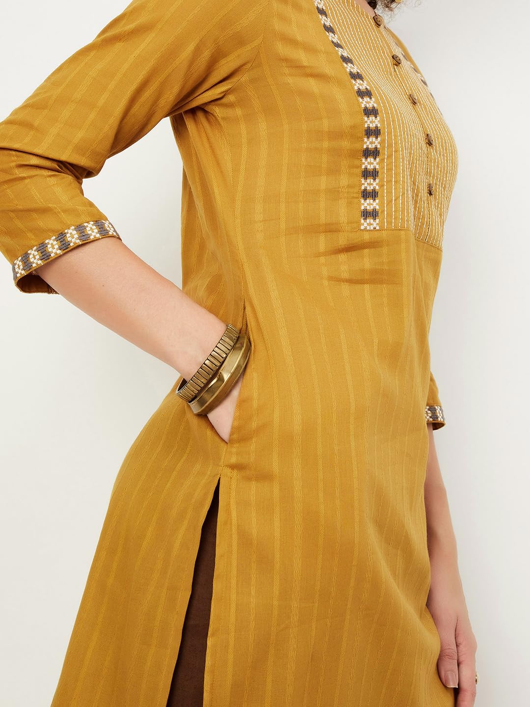 Max Women's Cotton Blend Straight Kurta Shirt (WWKI31006MUSTARD_Mustard, Straight Fit, Medium