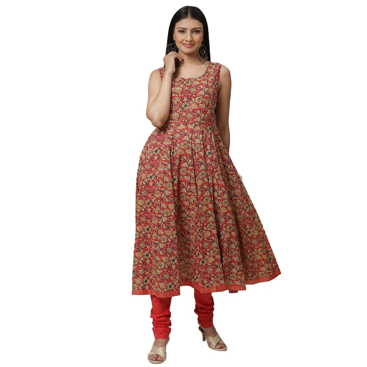 BIBA Women Printed Fitted Polyester Salwar Kurta Dupatta(Skddurgotsa7567_Red_34)
