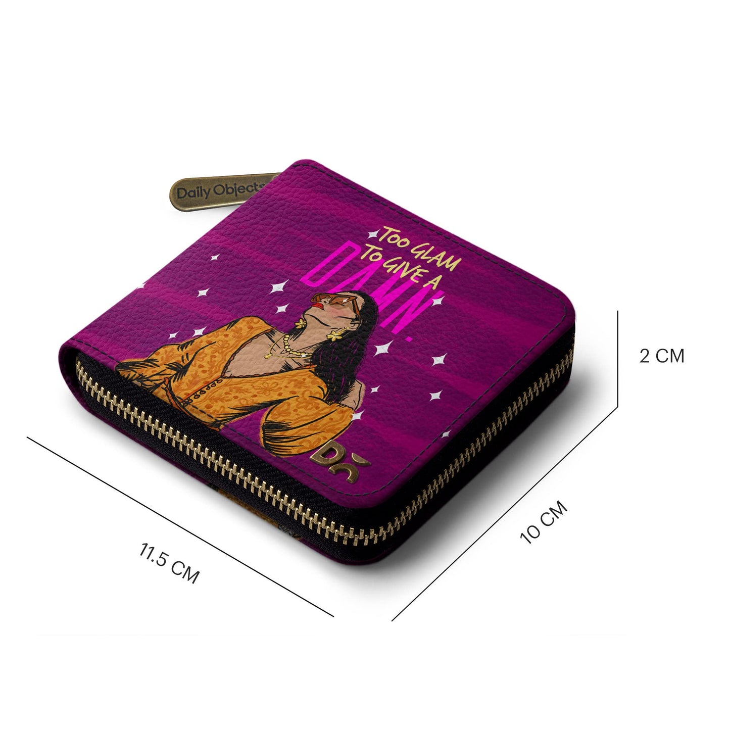 DailyObjects Glam No Damn Women's Wallet | Made with Vegan Leather Material - Holds up to 8 Cards - Slim and Easy to Fit in Pocket | Coin Pocket with Button Closure- Multicolour