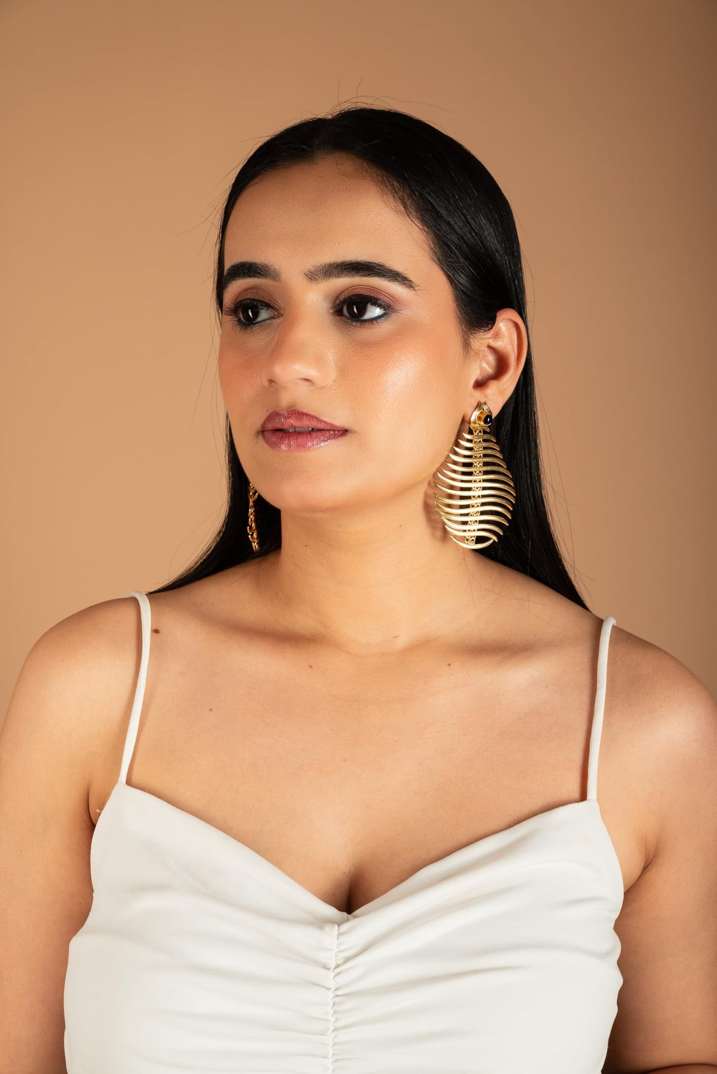 Jiaara Handcrafted Earrings For Women Brass Raw Stone Geometric Ear Rings For Girls