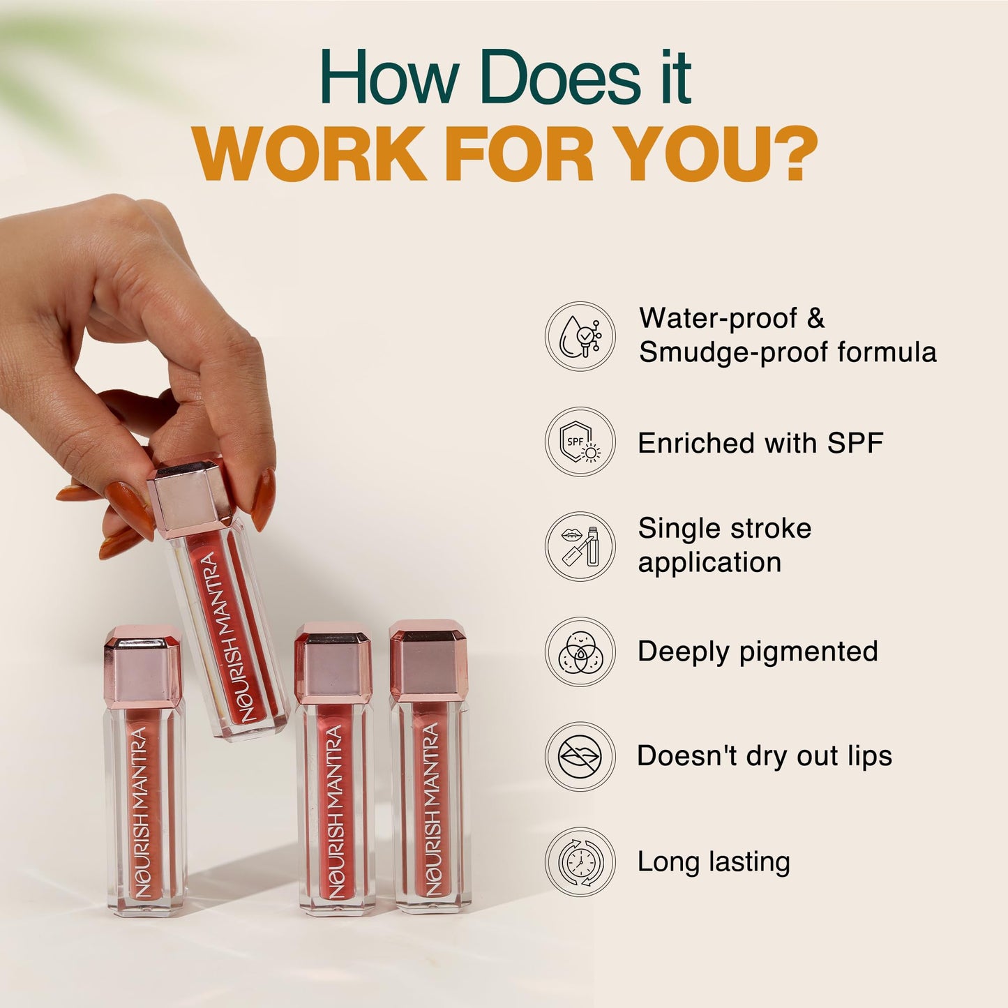 Nourish Mantra’s Tedha Medha Hazelnut Lipstick (3.5ml)/ Creamy Matte Liquid Lipstick with SPF/Water Proof/Smudge Proof/Transfer Proof/Long Lasting/Suits All Skin Tones