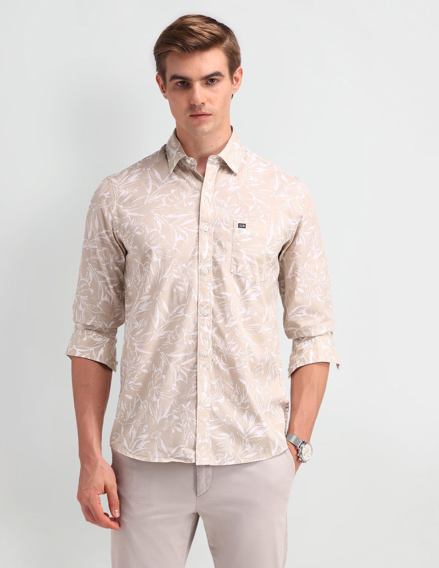 Arrow Men's Printed Full Sleeve Slim Fit Point Collar Cotton Casual Shirt