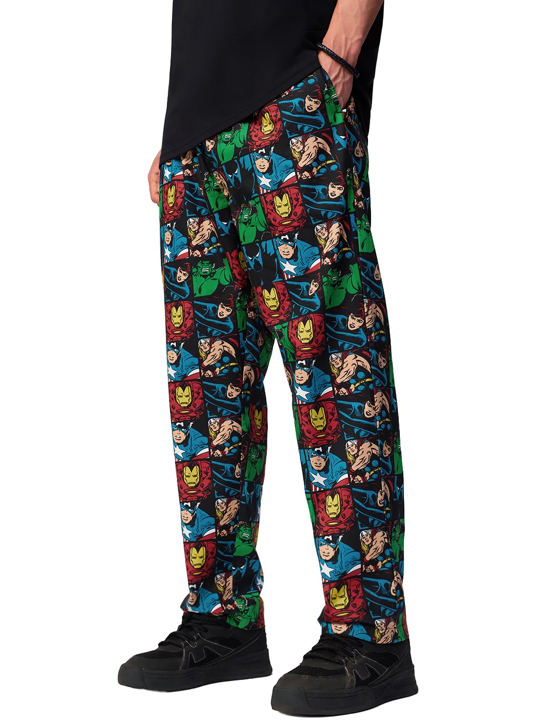 The Souled Store Marvel: Comics Men and Boys Elastic Waistband Black All-Over Print Cotton Regular Fit Lightweight Official Sleepwear Pyjamas