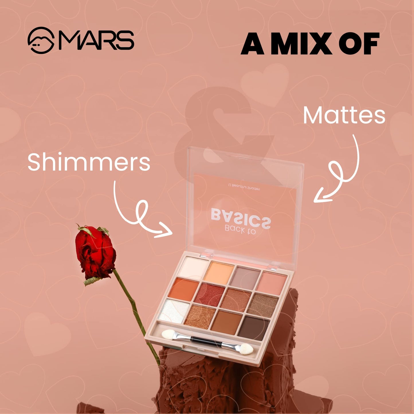 MARS 12 Shades Back to Basics Eyeshadow Palette with Free Applicator | Matte | Shimmer | Beginner Friendly & Long Lasting Eye Shadow Palette (14.4 gm) (Shade-02)