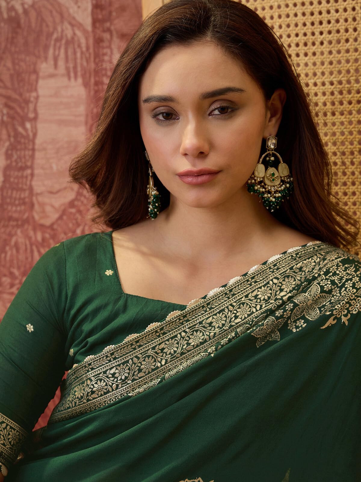 SIRIL Women's Silk Zari Jacquard Saree with Unstitched Blouse Piece (5314S102_Dark Green)