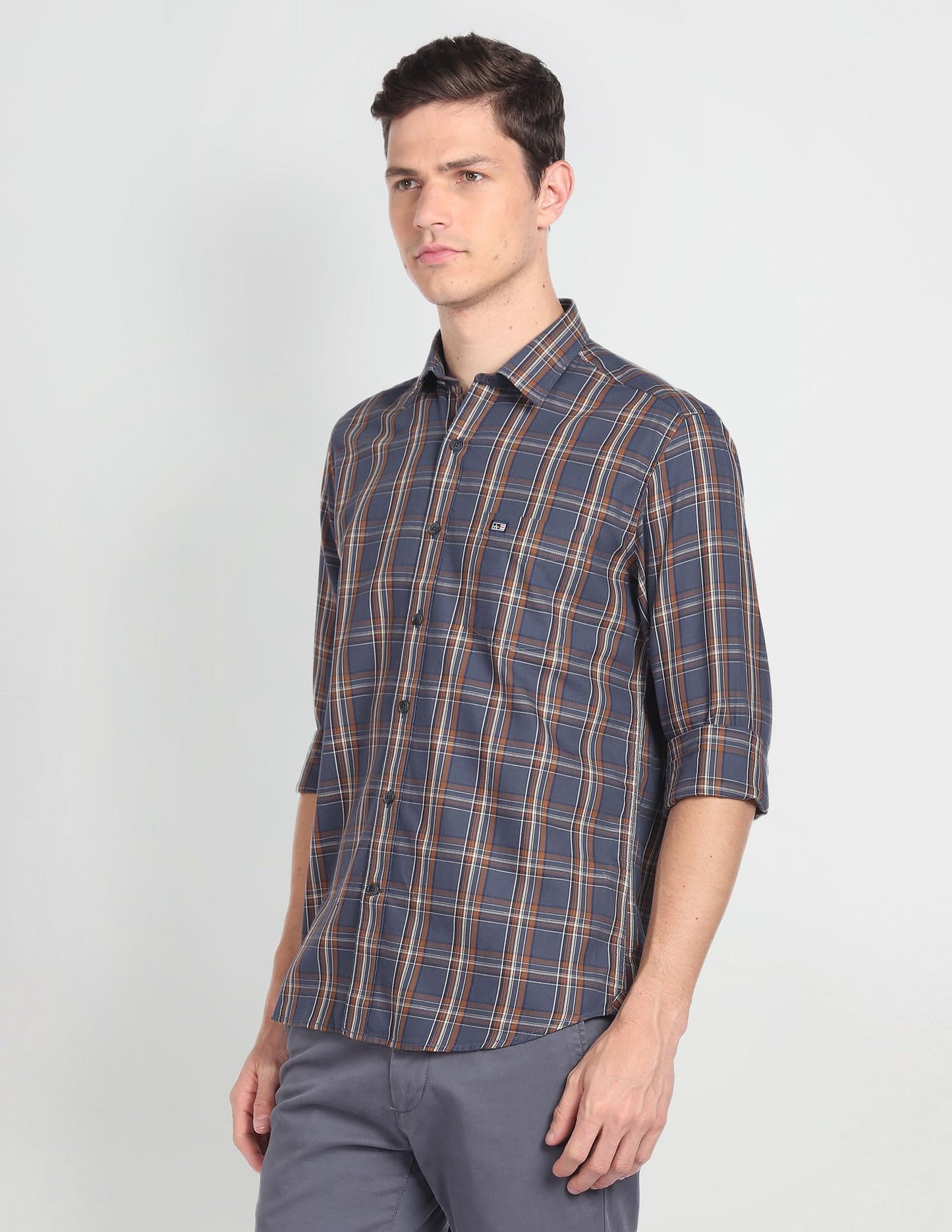 Arrow Men's Slim Fit Shirt (ASADOSH02257_Dark Grey