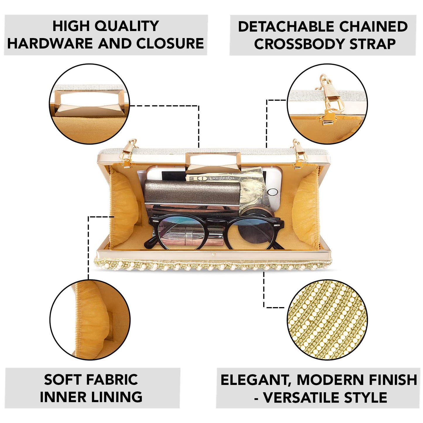 Peora Clutch Purses for Women Wedding Handmade Evening Handbags Party Bridal Clutch(C41G)