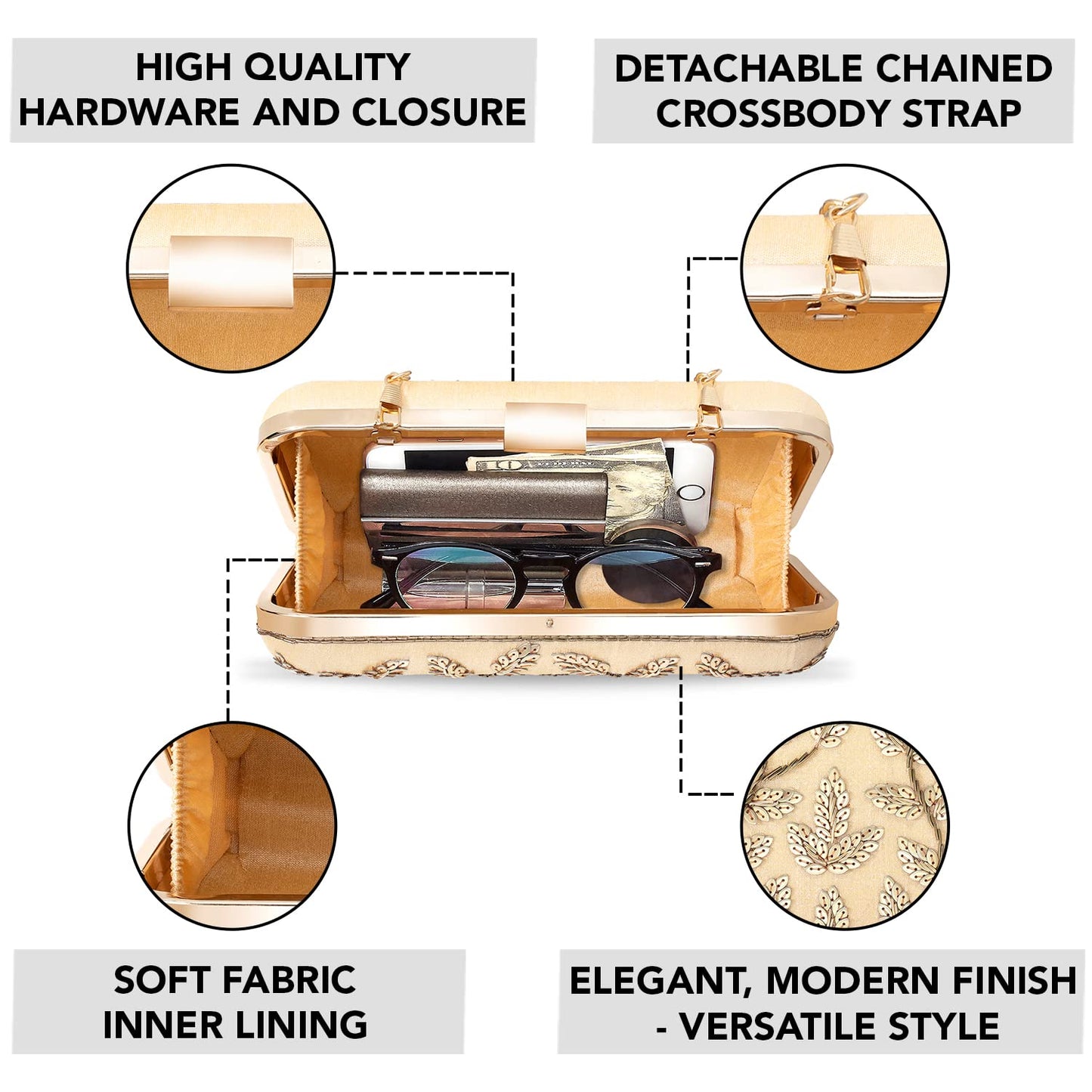 Peora Clutch Purses for Women Wedding Handmade Evening Handbags Party Bridal Clutch (C04G) Gold