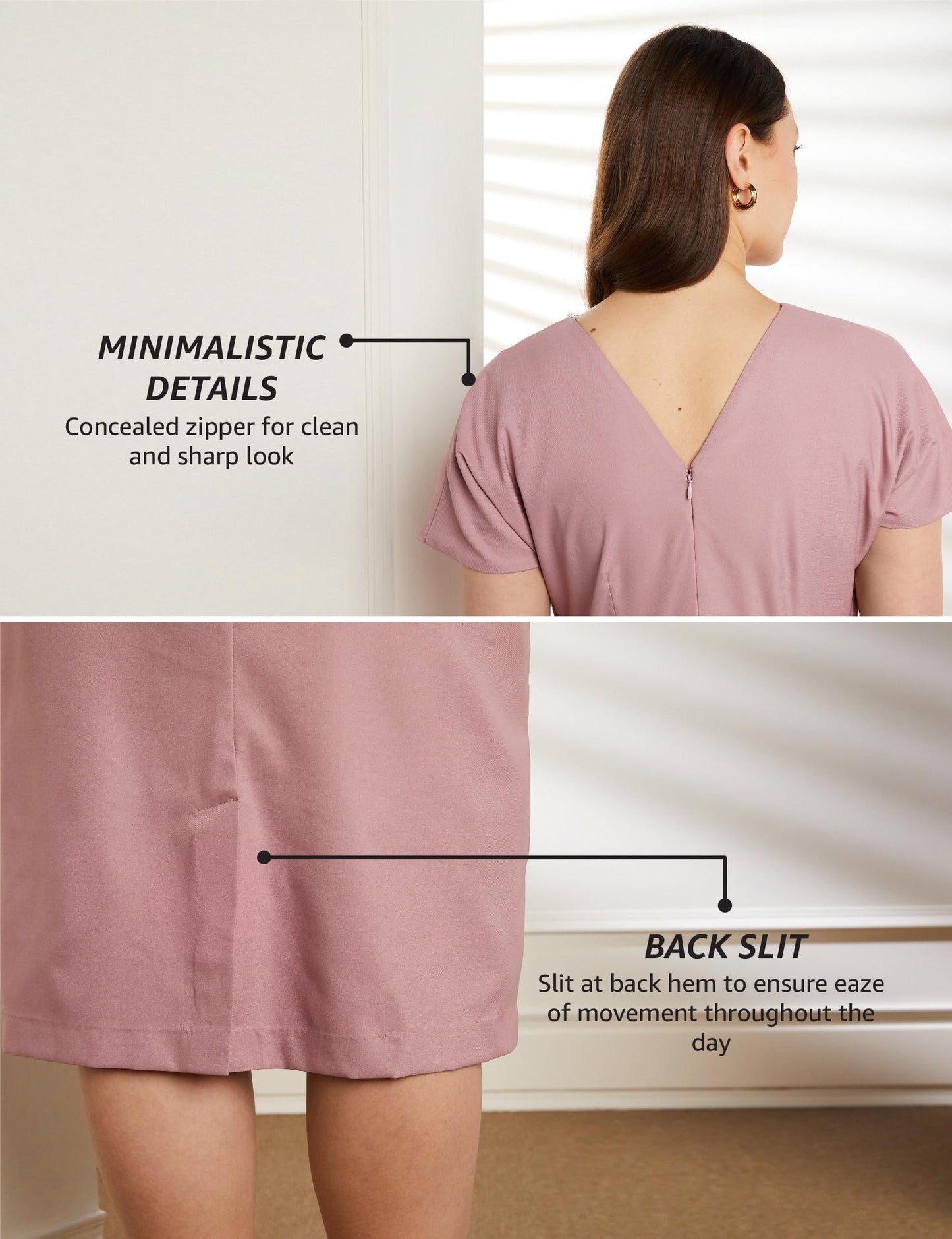 Symbol Premium Women's Polyester Blend Sheath Midi Dress (SBP-SS24-WDR-608_Powder Pink_3XL)