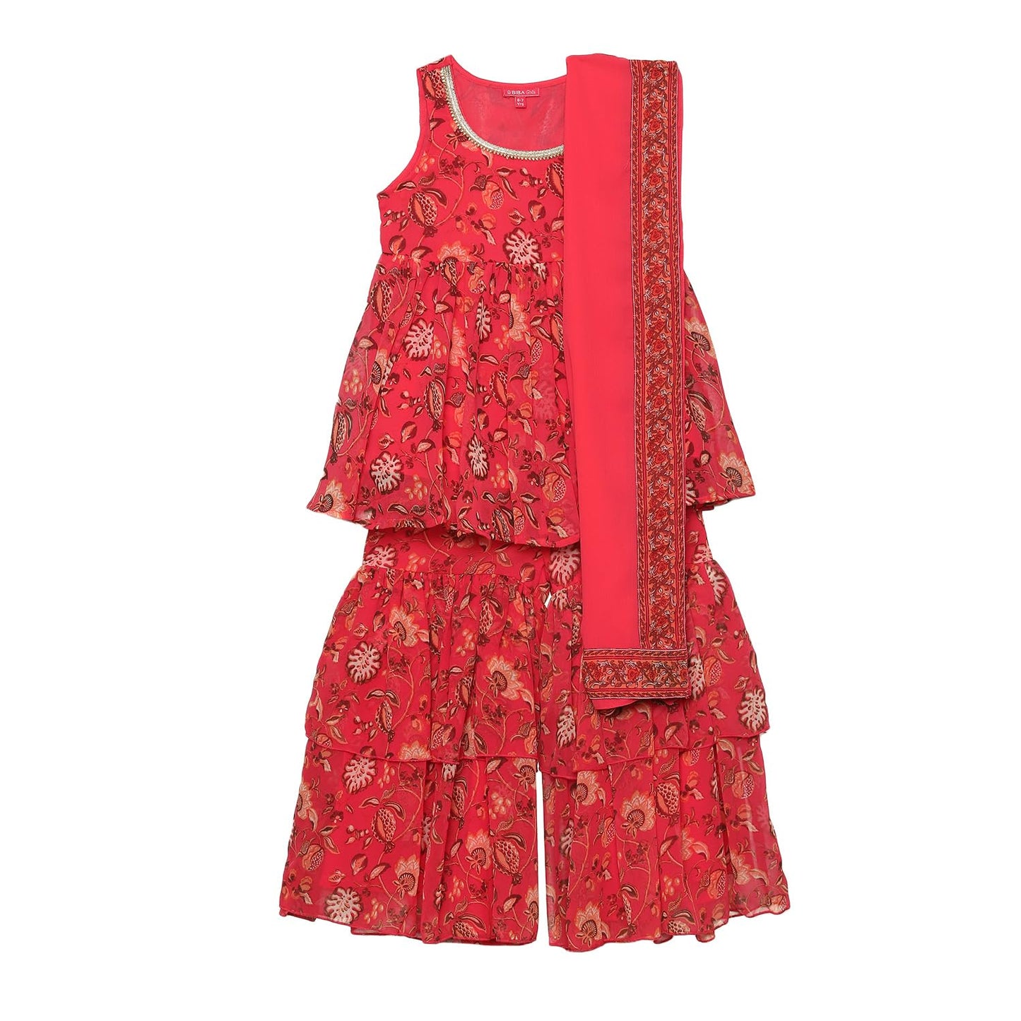 BIBA GIRL SOLID; EMBROIDRED GATHERED KID(KW5399_PEACH_5)