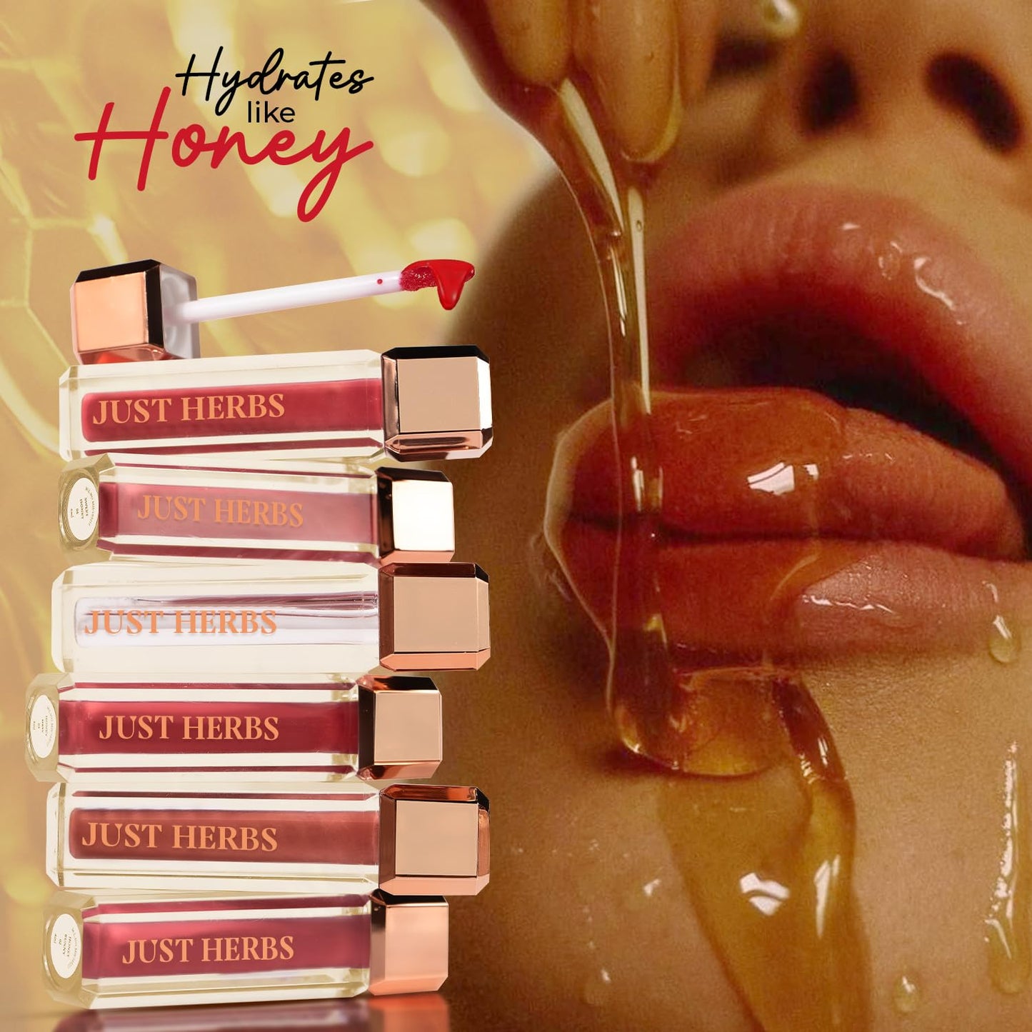 Just Herbs Lip Honey Plumping Gloss with Plant Vitamin C & Peppermint Oil (Honey Bunny, 4 ml)