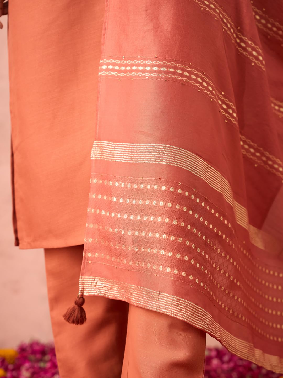 Hritika Rust Cotton Blend Embroidered Round Neck Kurta with Pant and Dupatta_HRKBD0220RUST_L