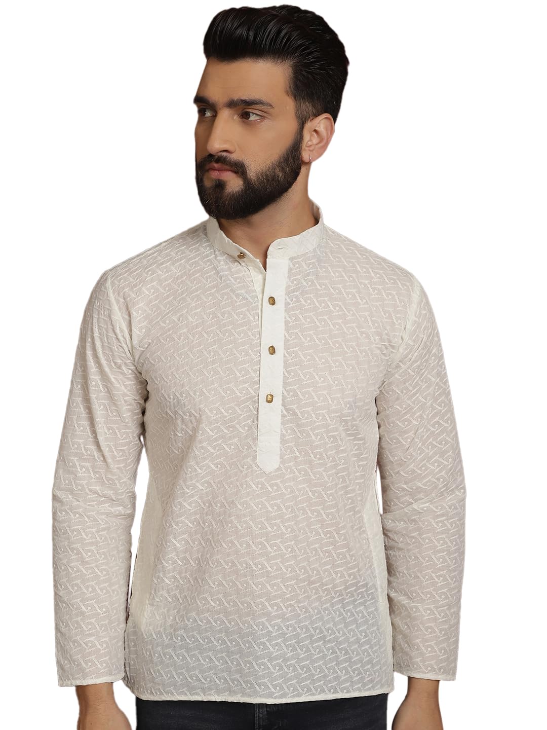 SOJANYA (Since 1958 Men's Cream Pure Chicken Cotton Short Kurta