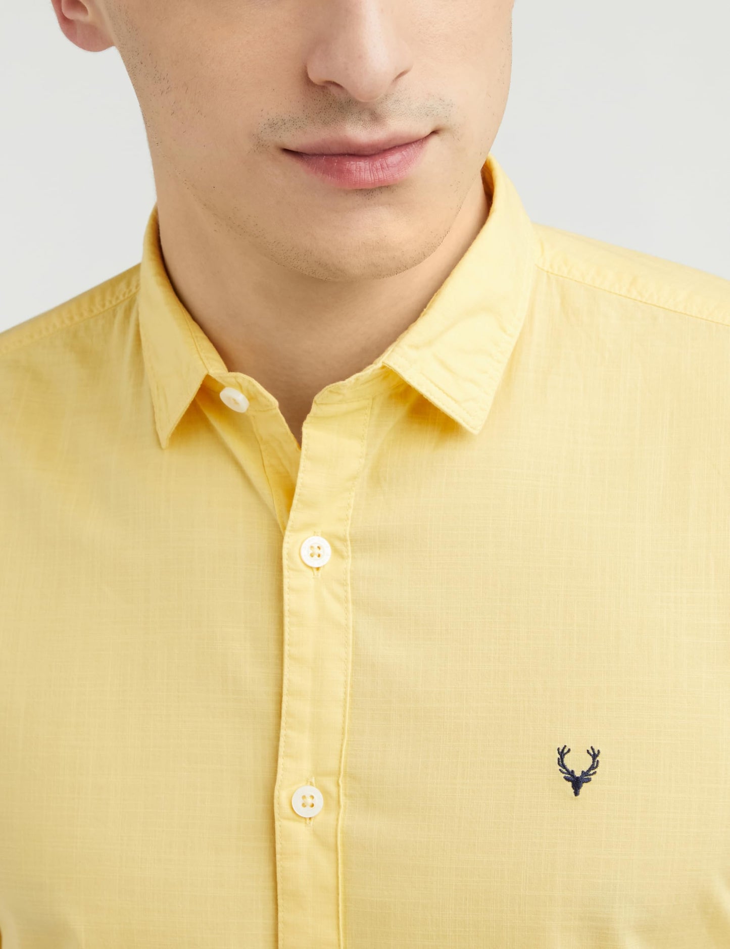 Allen Solly Men's Cotton Solid Slim Fit Shirt (ASSFWMOF067723_Yellow 42)