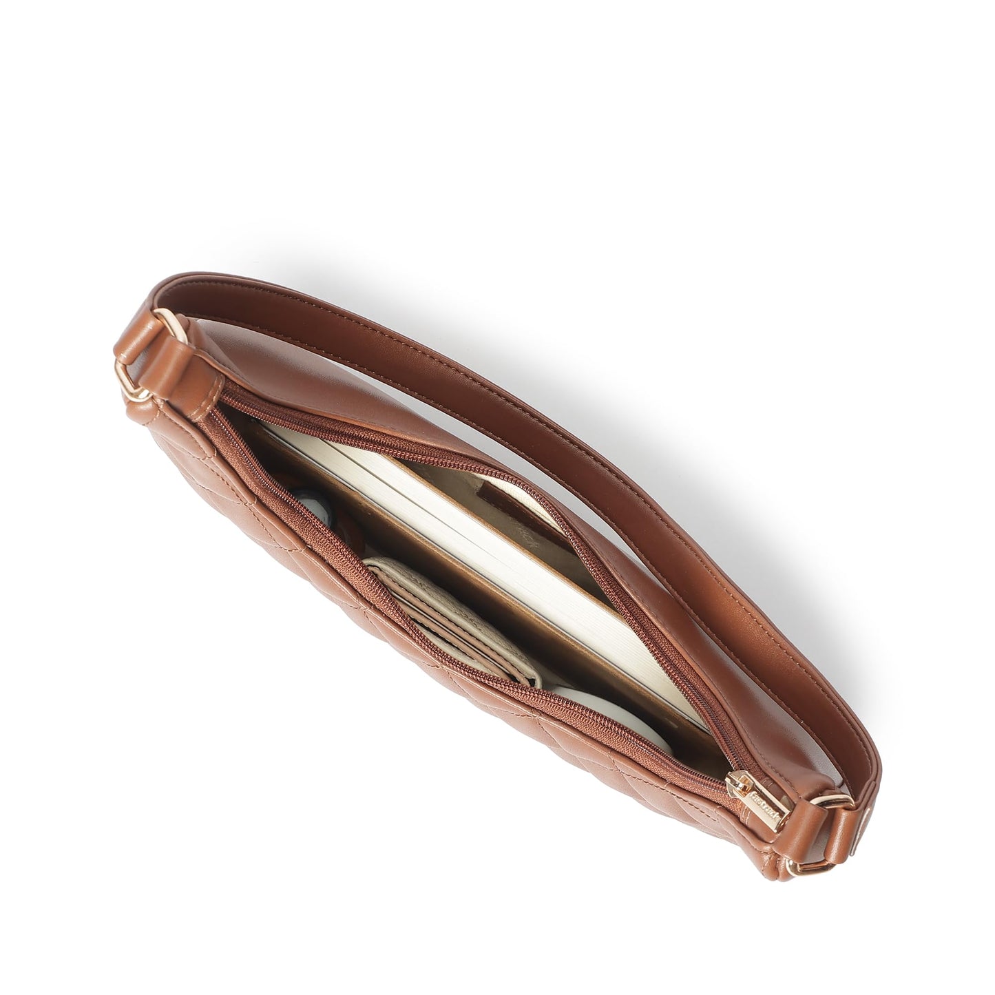 Fastrack Quilted Crush Shoulder Bag | Faux-Leather Women’s Bag | Zipper Closure with Silver Strap Accents & Utility Pockets | Gifts for Women