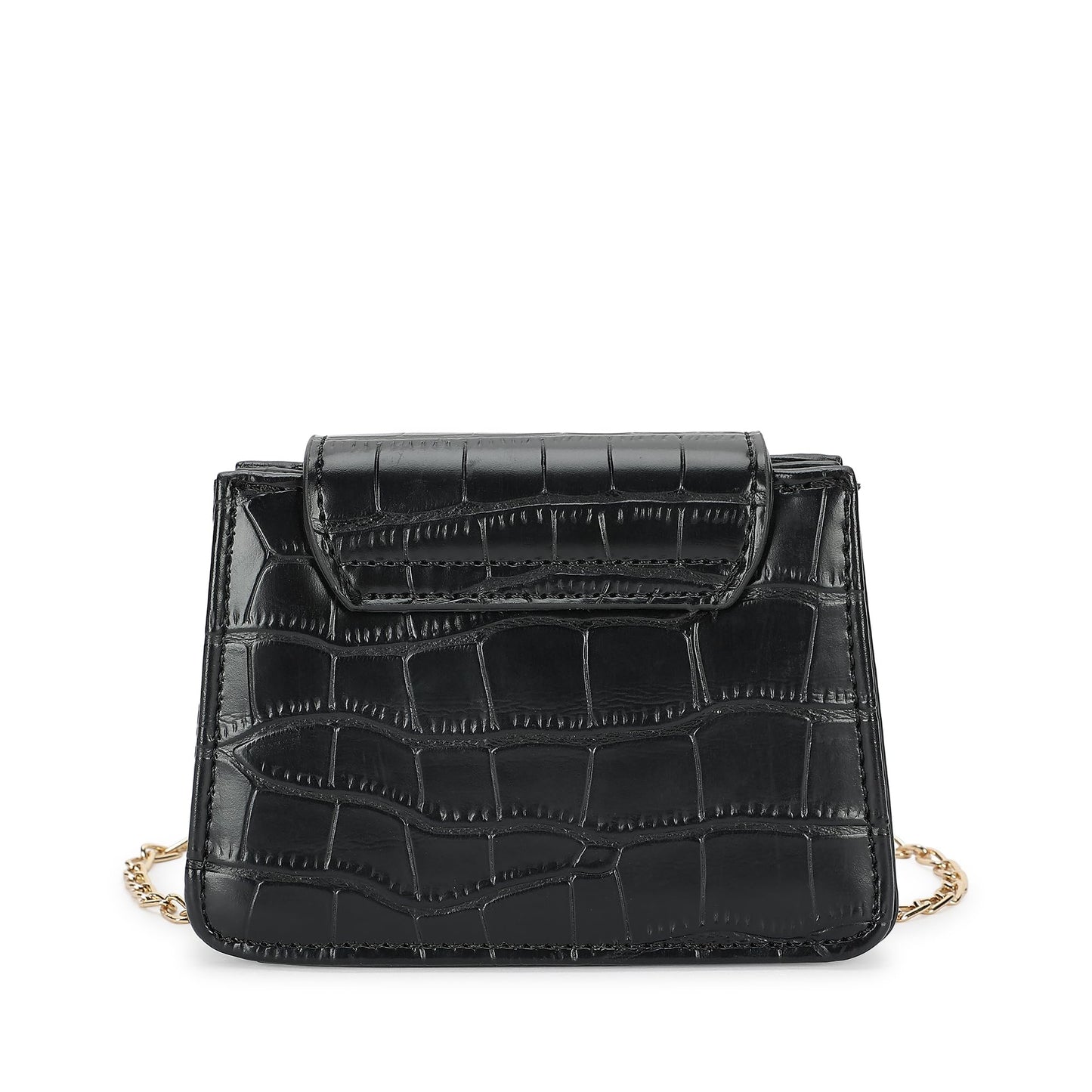 Fastrack Croco Textured Mini Sling Bag for Women, Girls and Ladies | Made of Premium PU | Gold Chain Sling Strap with Button Closure