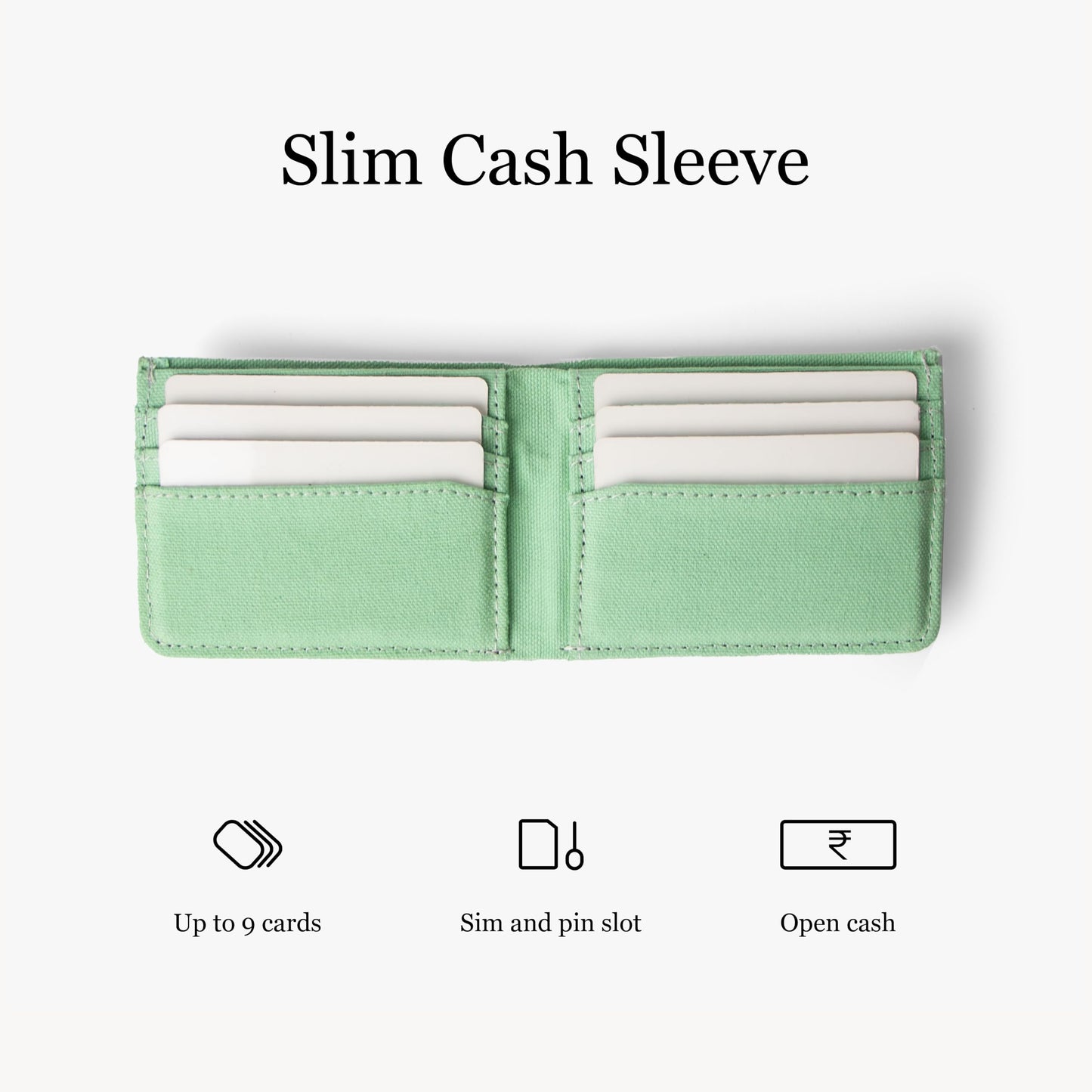 Bellblock Canvas Minimal Wallet for Men | Slim Handcrafted Mens Wallet | with Sim, Mobile Pin & Hidden Extra Card Slots | Cotton Canvas | Tea Green (Pack of 1)