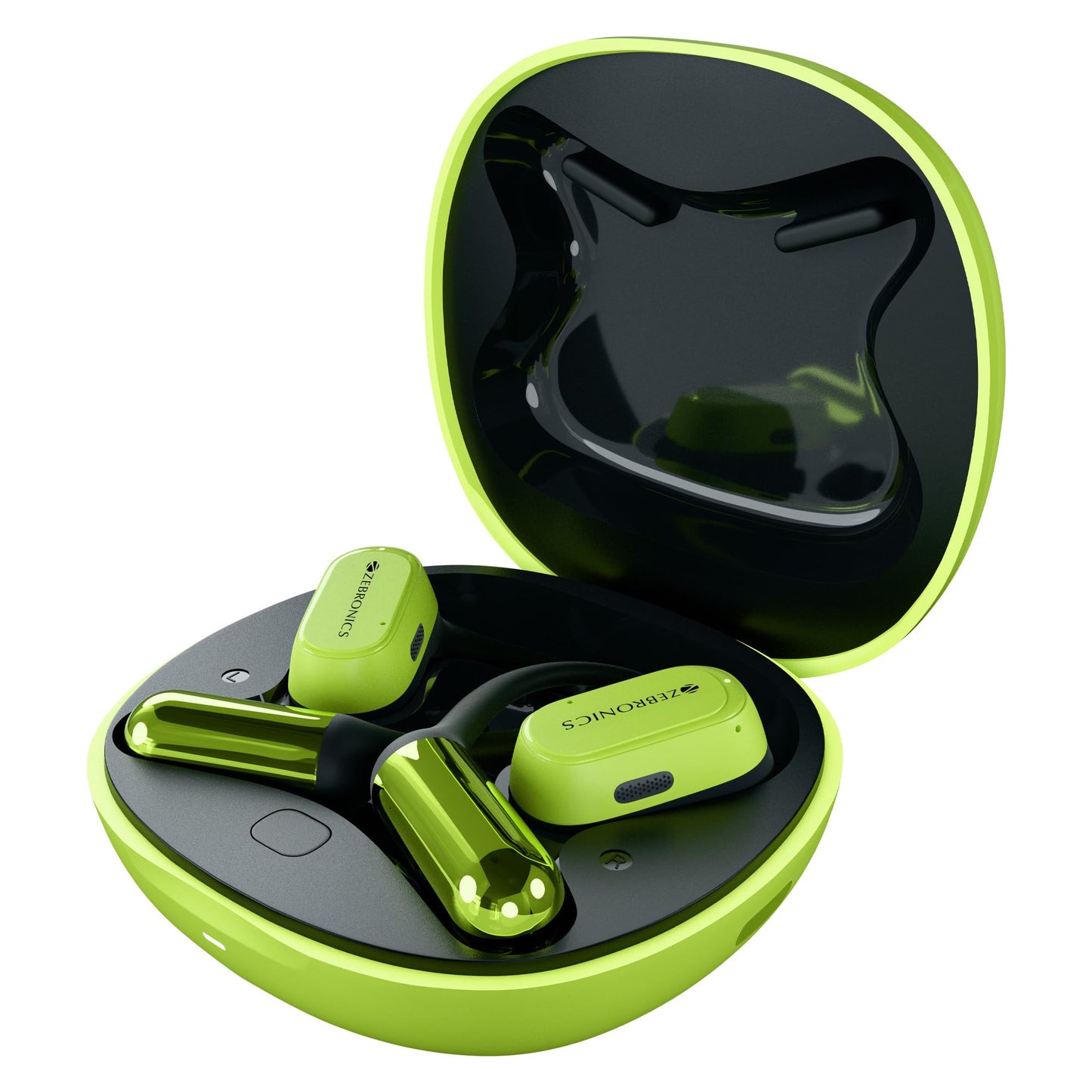 ZEBRONICS PODS O, Wireless Open-Ear Earbuds, OWS, 40 Hrs Backup, Neodymium Drivers, Ultra Comfort Fit, Quad MIC ENC, Rapid Charging, Bluetooth, Dual Pairing, Flash Connect, Low Latency Gaming (Green)
