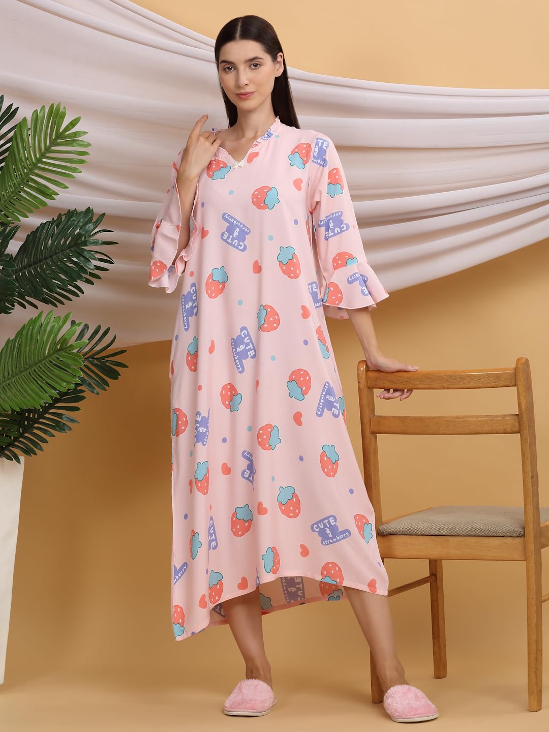 Sweet Dreams Women's Rayon Midi Casual Night Dress