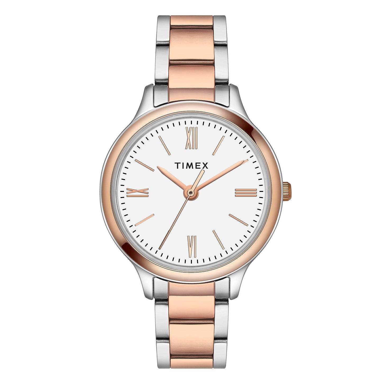 TIMEX Analog Watch for Women with White Round Dial & Two Tone Stainless Steel Bracelet Band Water Resistant Women's Wrist Watches - TWTL121SMU03