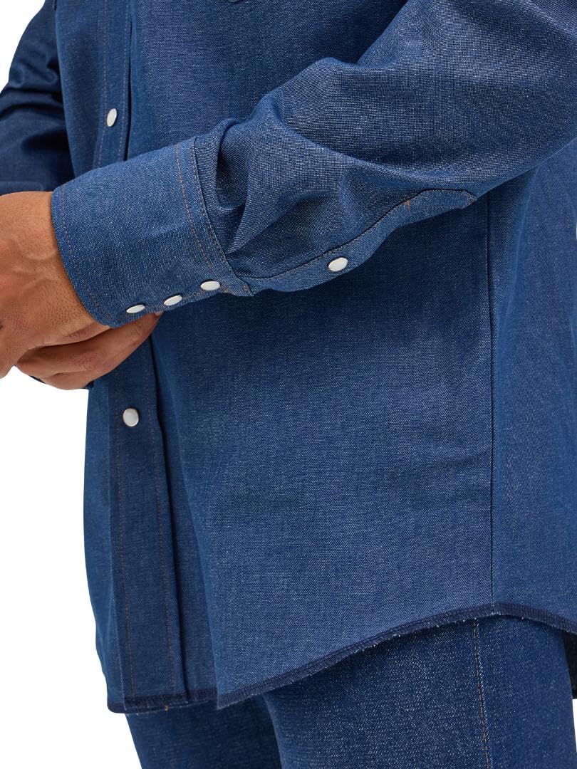 Wrangler Men's Chambray Long Sleeve Work Shirt Chambray, Indigo, 3X Tall