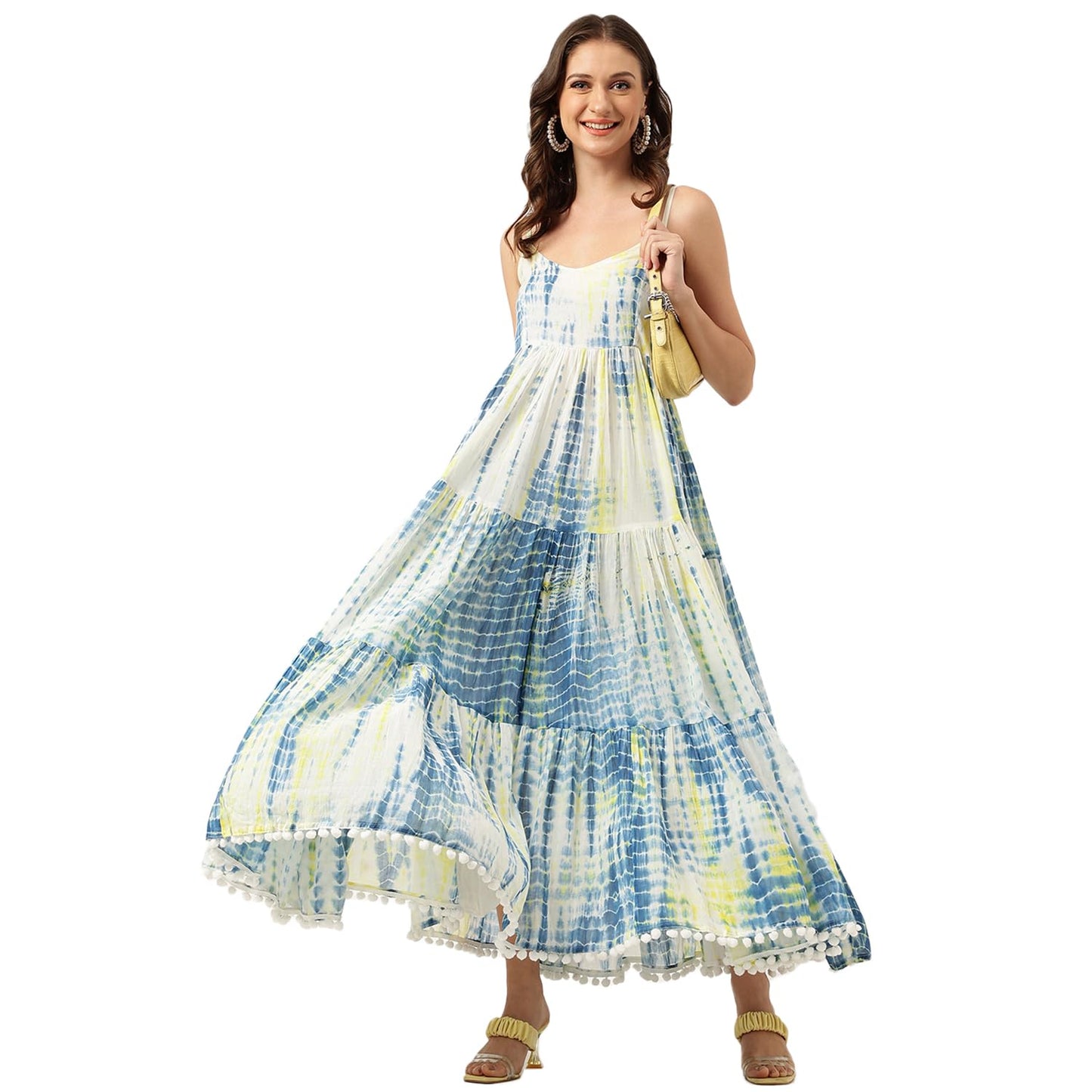 Divena Tie Dye Printed A-line Dress Blue