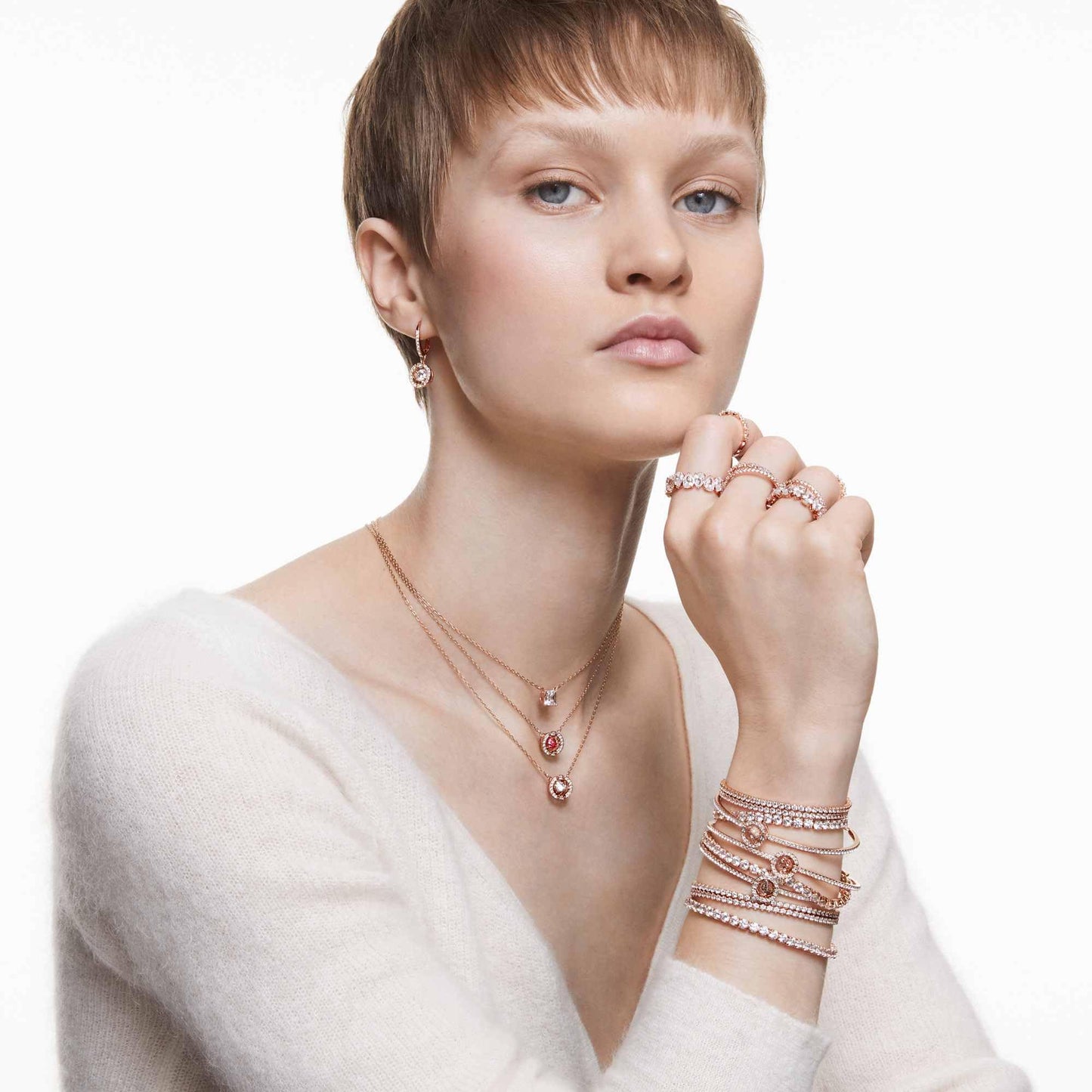 [Official] [Swarovski] Matrix Tennis Bracelet, Round Cut, White, Rose Gold Tone Plating, ワンサイズ, Crystal, No Gemstone