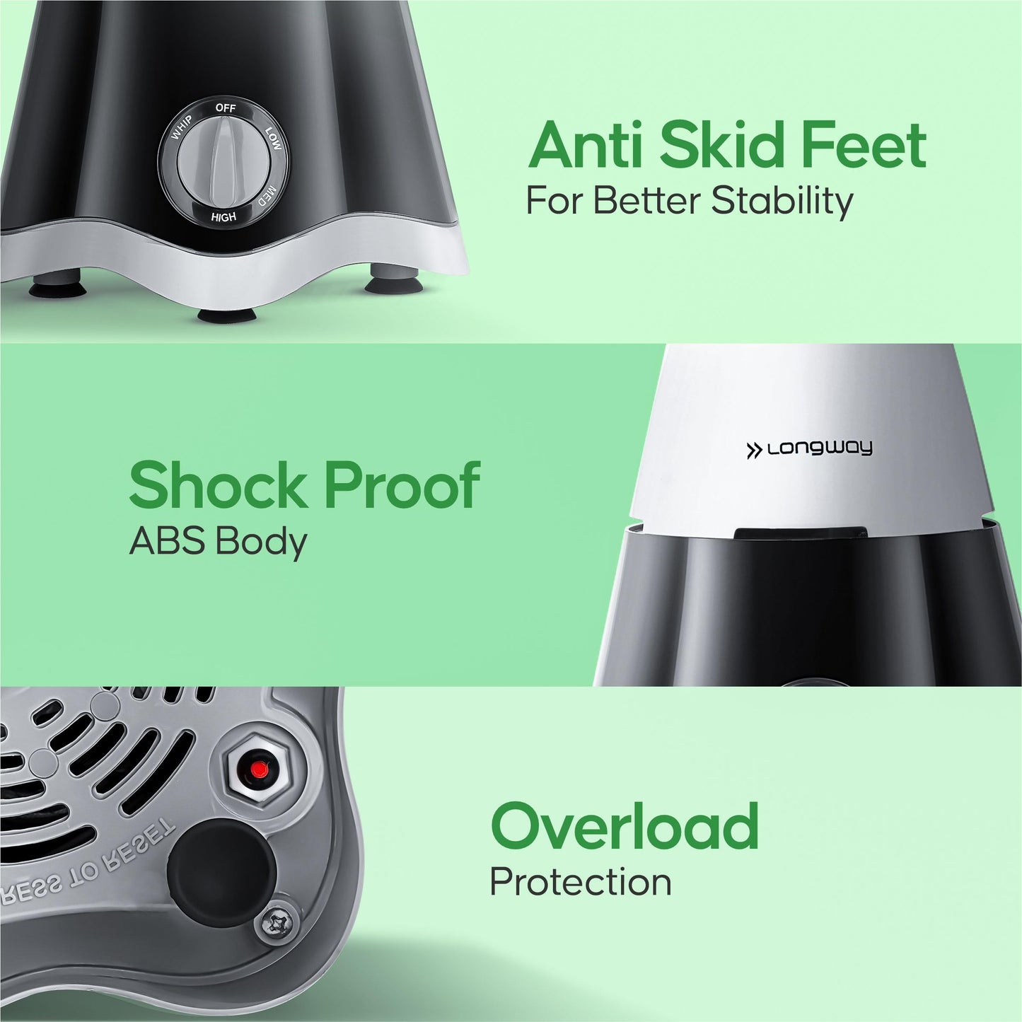 Longway Super Dlx 4 Jar 750 Watt Mixer Grinder - Black & Grey | ABS body | Heavy Duty Motor | Nano-grinding technology | 304 Grade Stainless Steel Blade | Noise levels 80-90 DB |1 Years warranty