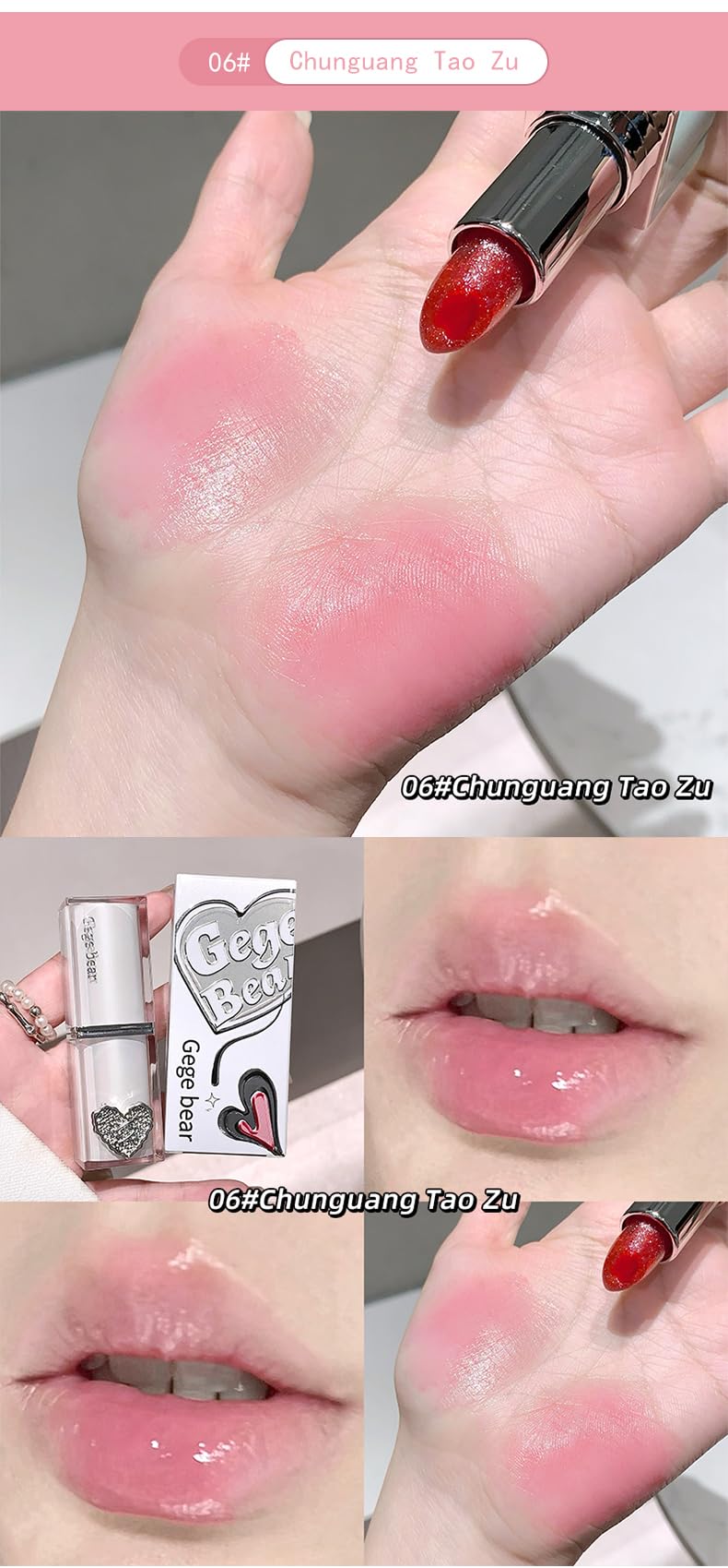 Gege Bear Crystal Clear Love Sandwich Lipstick for Women | Glossy Mirror Shine | Moisturizing, Lightweight & Non-Sticky Formula | Love-Tinted Colors that Glide Like Butter | 6 Irresistible Shades to Steal the Spotlight | (03# Frozen Lime Black Tea, 3.8g)