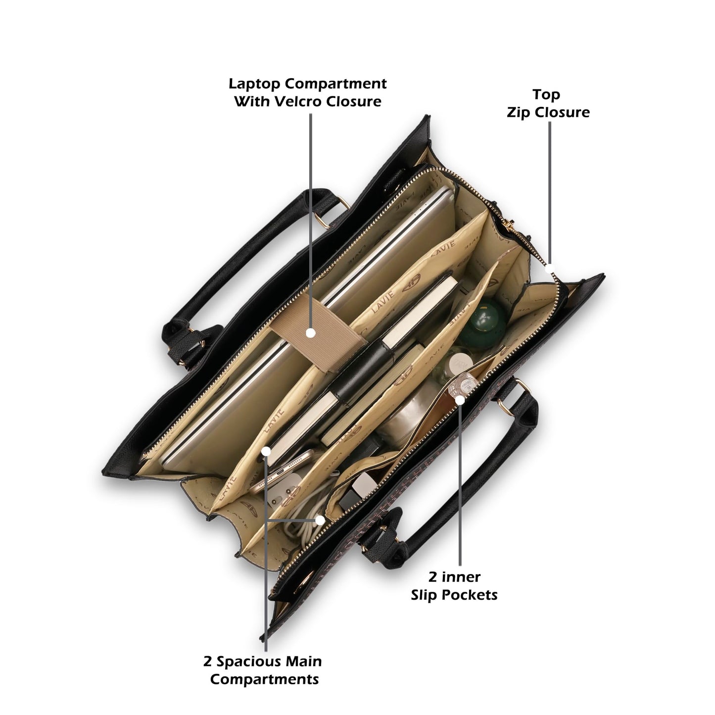 Lavie Luxe Women's Ellon25 Monogram Laptop Satchel Handbag for Women | Fits Upto 15 Inch Laptop | Laptop Bag for Work | Ladies purse | Stylish Shoulder Bag | Gift For Women