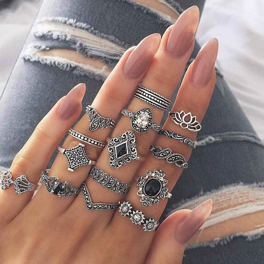 YouBella Oxidised Combo of 15 Boho Silver Plated Rings for Girls and Women (YBRG_20111A) (Silver)